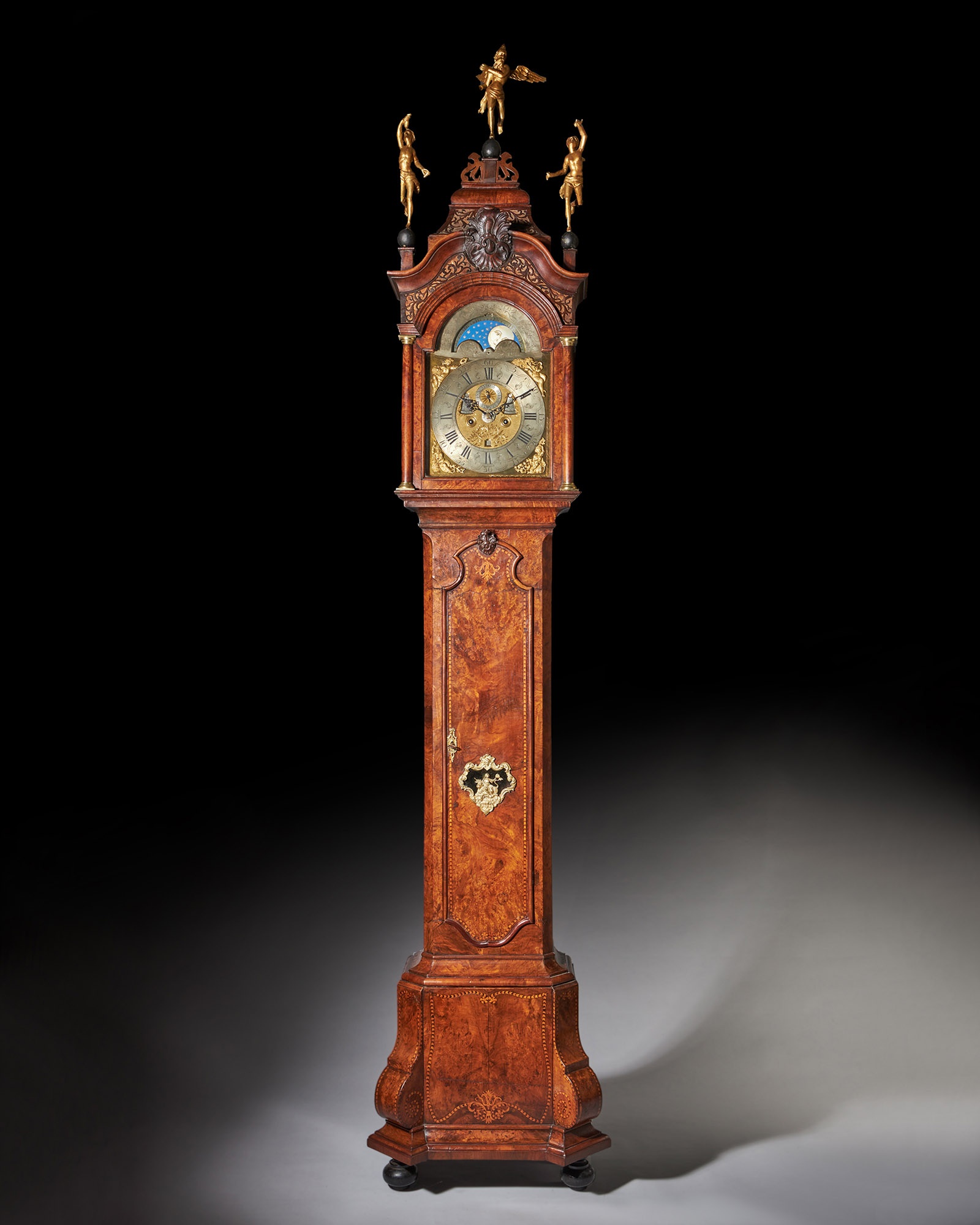 Magnificent 18th Century Striking Dutch Amsterdam Burl Walnut Longcase Clock