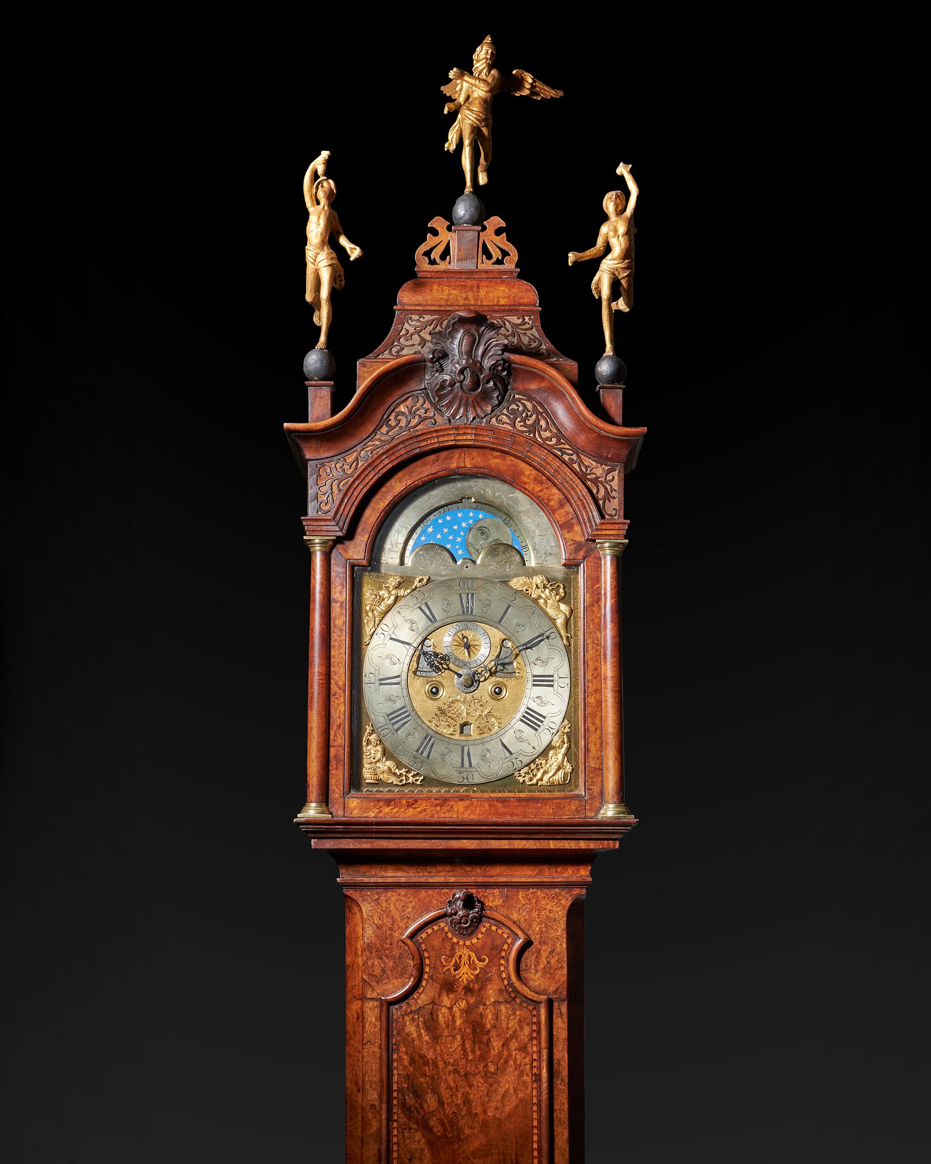 Magnificent 18th Century Striking Dutch Amsterdam Burl Walnut Longcase Clock 2