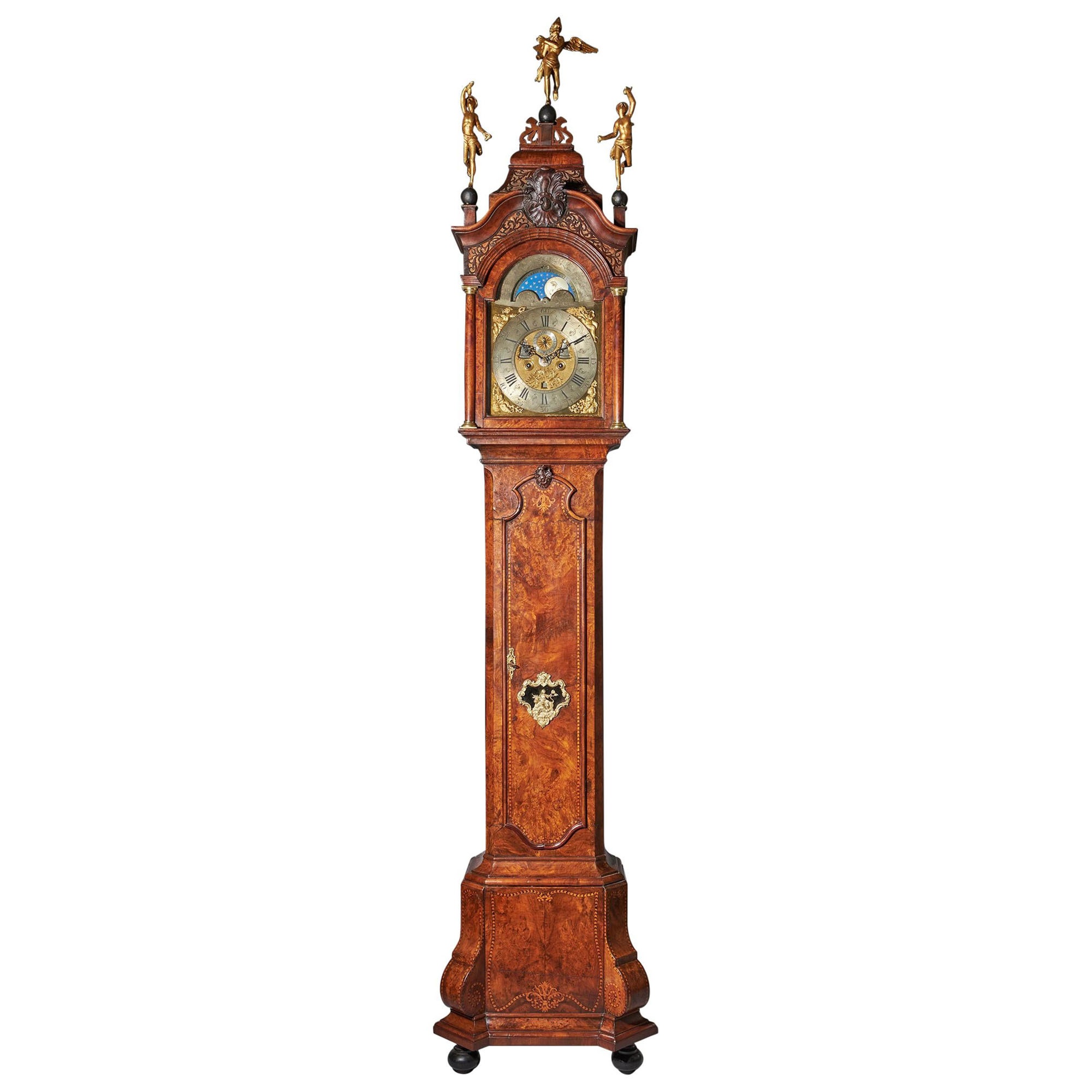 Magnificent 18th Century Striking Dutch Amsterdam Burl Walnut Longcase Clock 7
