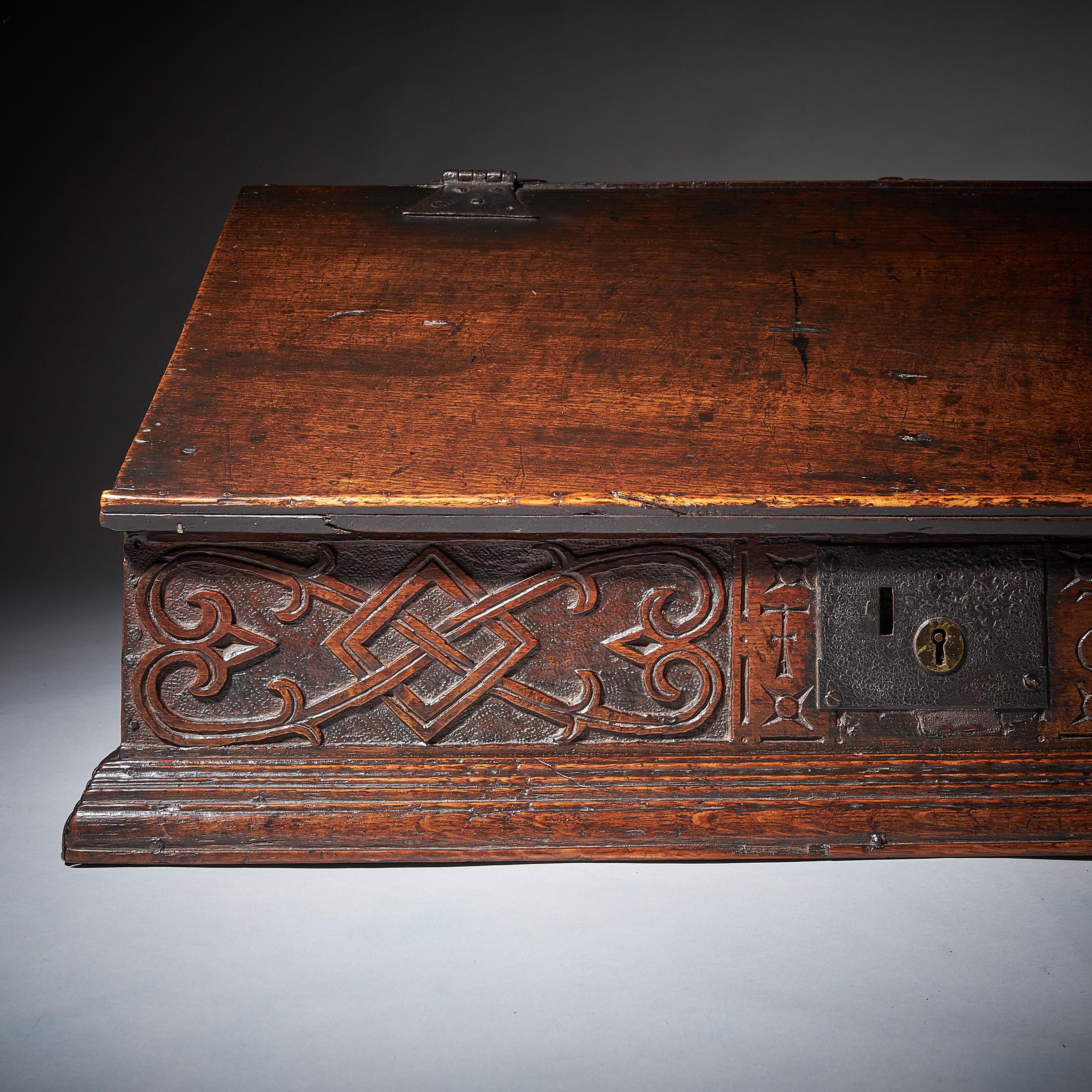 17th Century Charles II Carved Oak Writing Box or Desk Box circa 1660 England 6