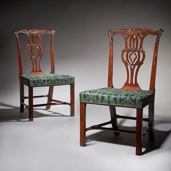Pair of 18th Century George III Carved Mahogany Chippendale Chairs