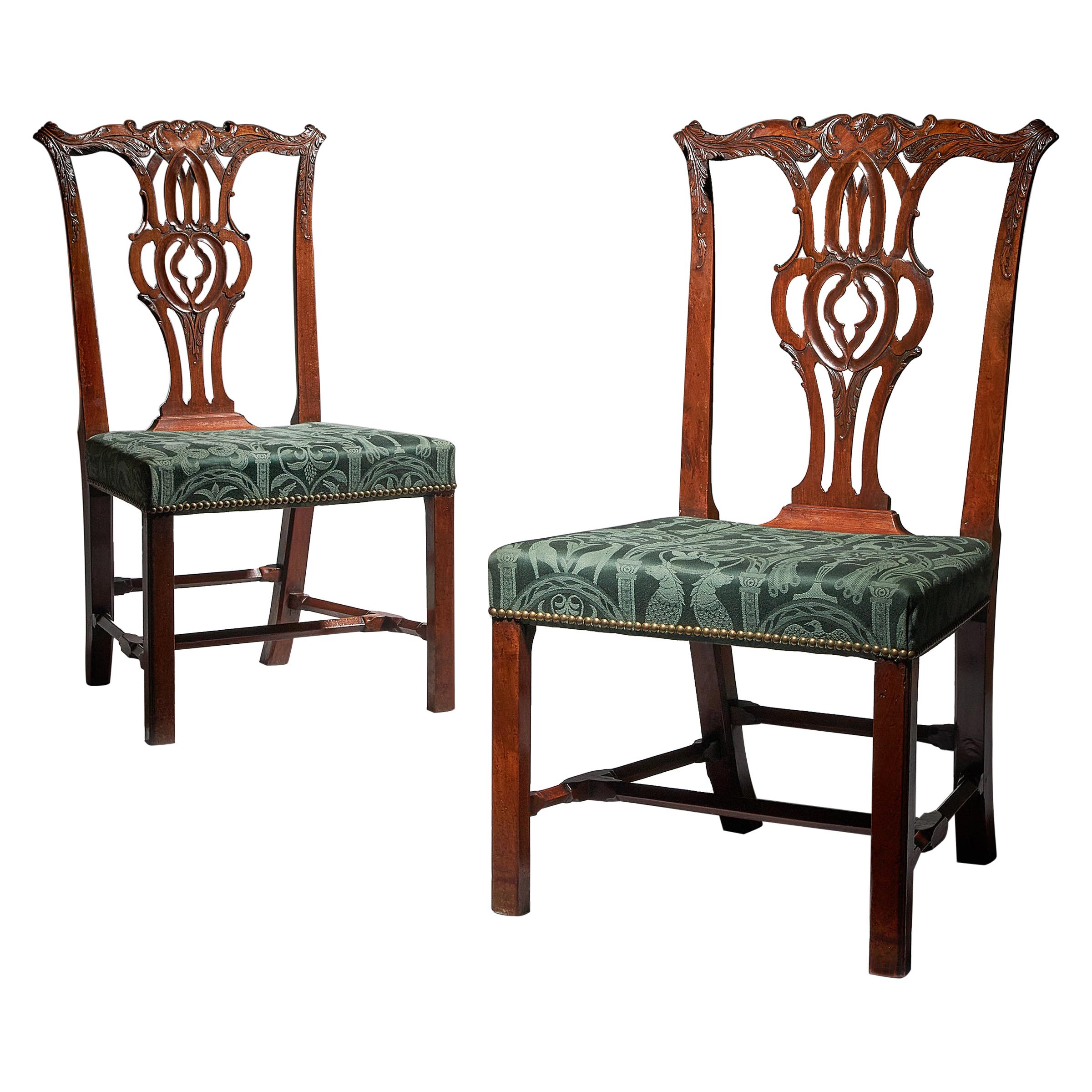 Pair of 18th Century George III Carved Mahogany Chippendale Chairs 1
