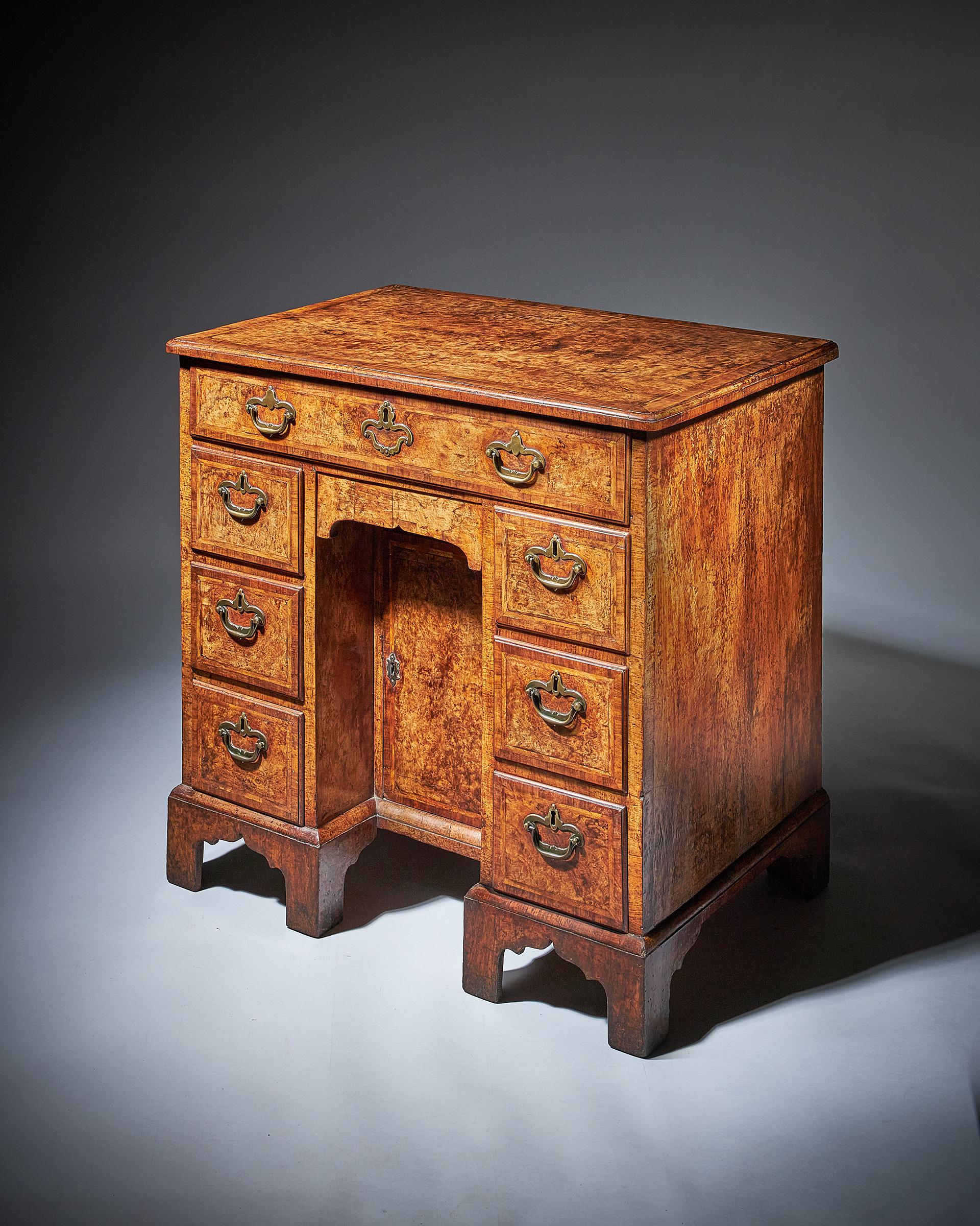 Rare Burr Walnut George II 18th Century Kneehole Desk, circa 1730-1740. England 2