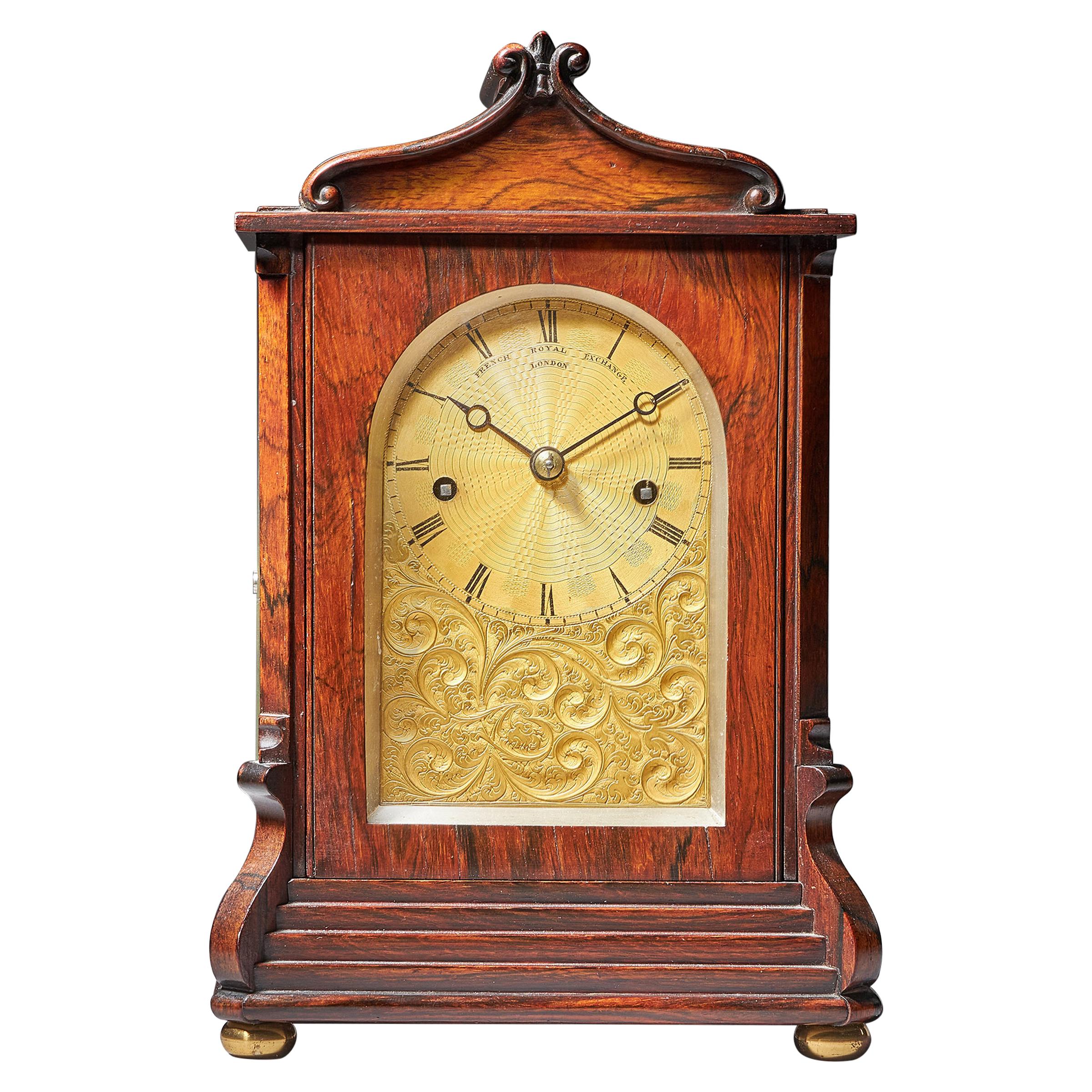 Striking George IV Eight-Day Rosewood Pagoda Library Clock by French