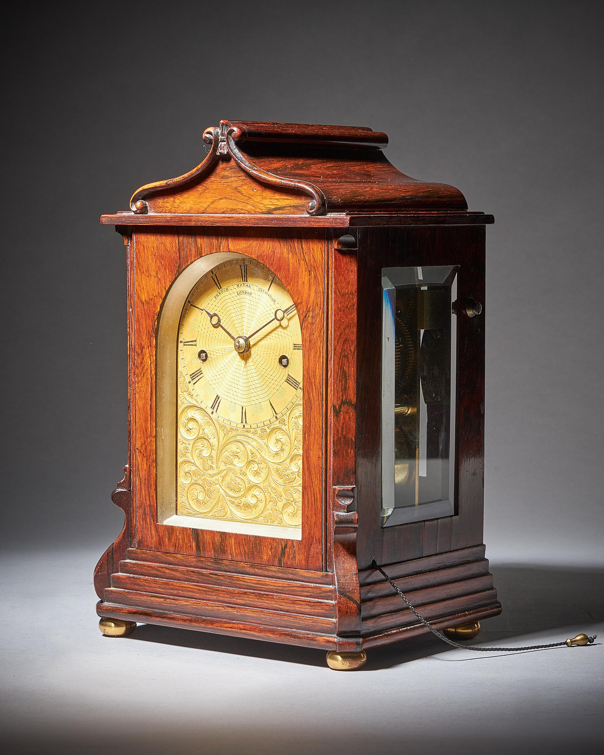 Striking George IV Eight-Day Rosewood Pagoda Library Clock by French, London 1