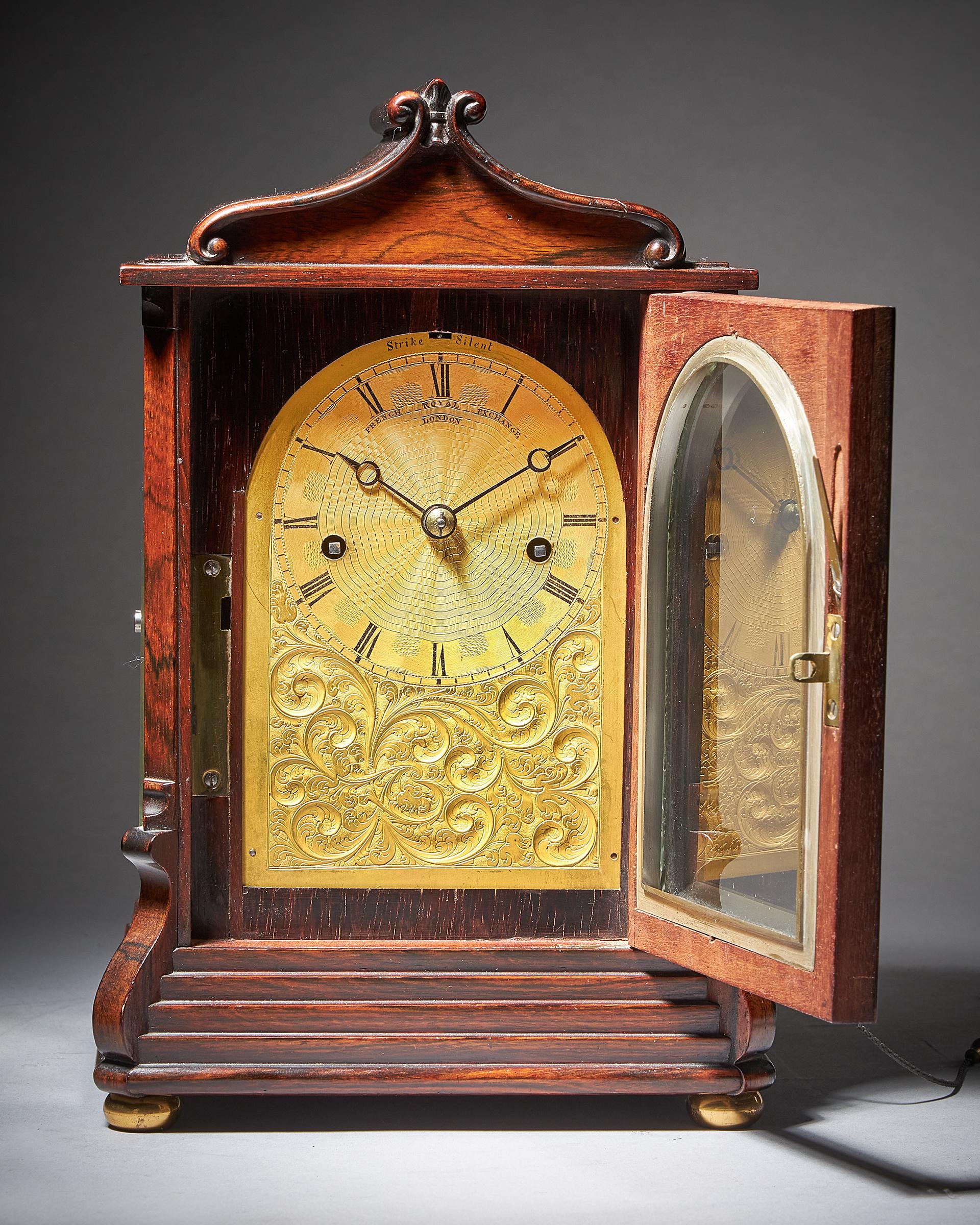 Striking George IV Eight-Day Rosewood Pagoda Library Clock by French, London 5