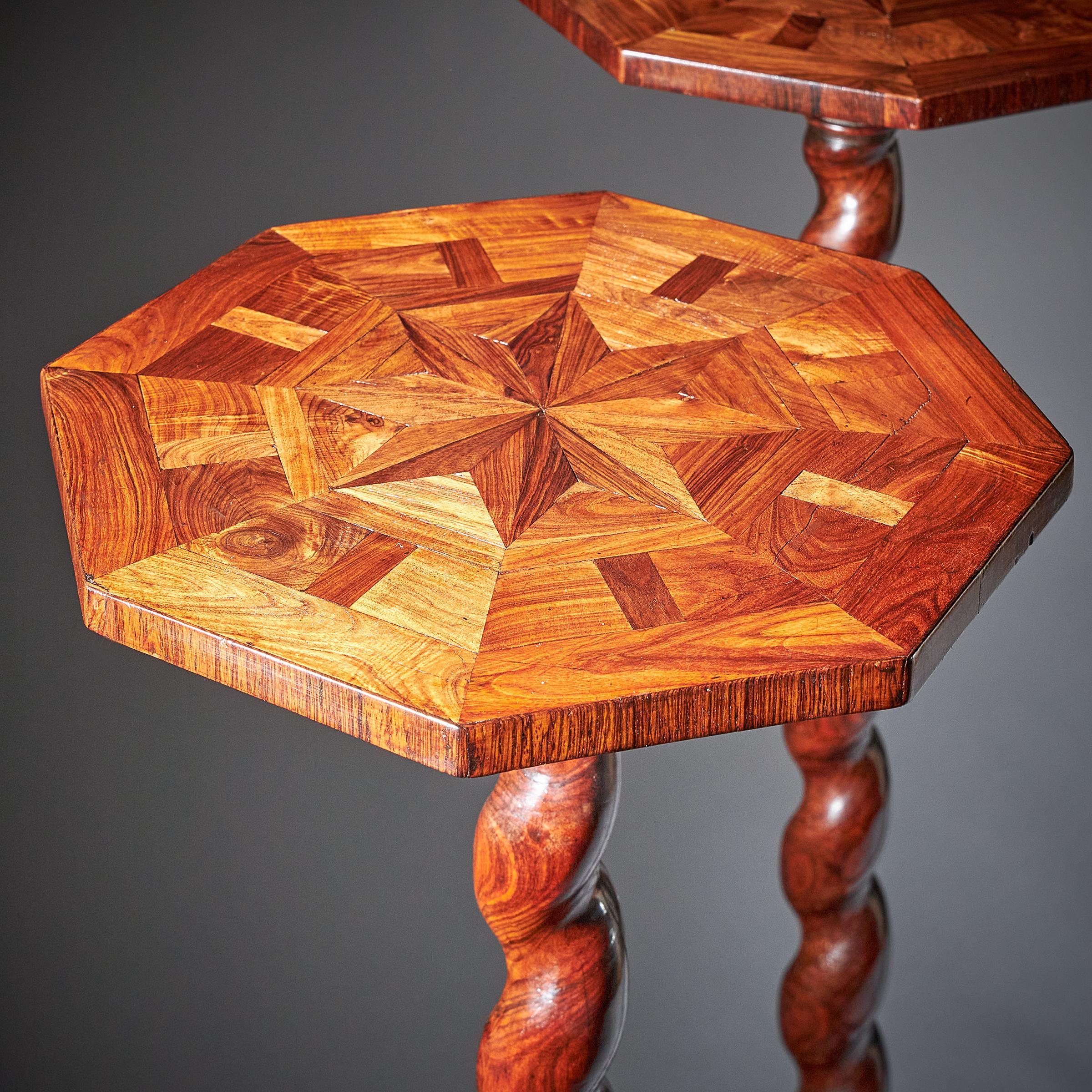 A Unique Pair of 17th Century Kingwood Charles II Parquetry Torchieres, Circa 1660. 14