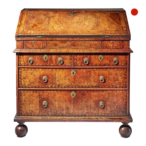 Important Pair of George II Irish Walnut Console Tables, breccia Violat Marble 36 Huguenot 17th-Century Charles II William and Mary Walnut Two-Piece Bureau