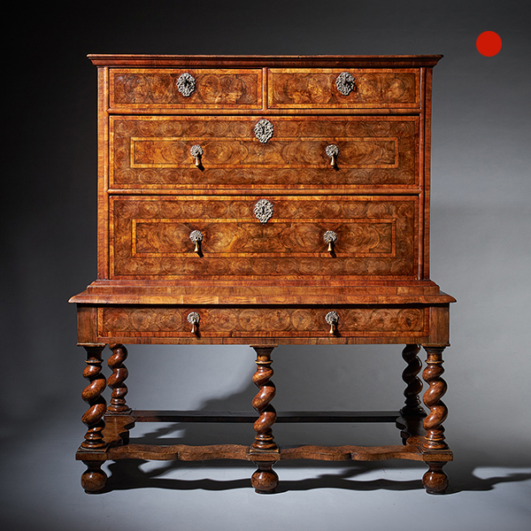 William and Mary 17th Century Olive Oyster Chest on Stand, circa 1680-1690