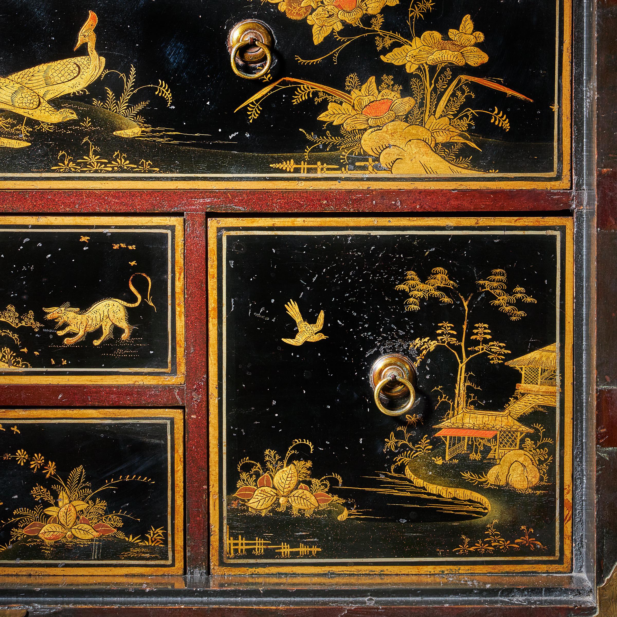 17th Century William and Mary Japanned Cabinet on Original Silver Gilt Stand 14