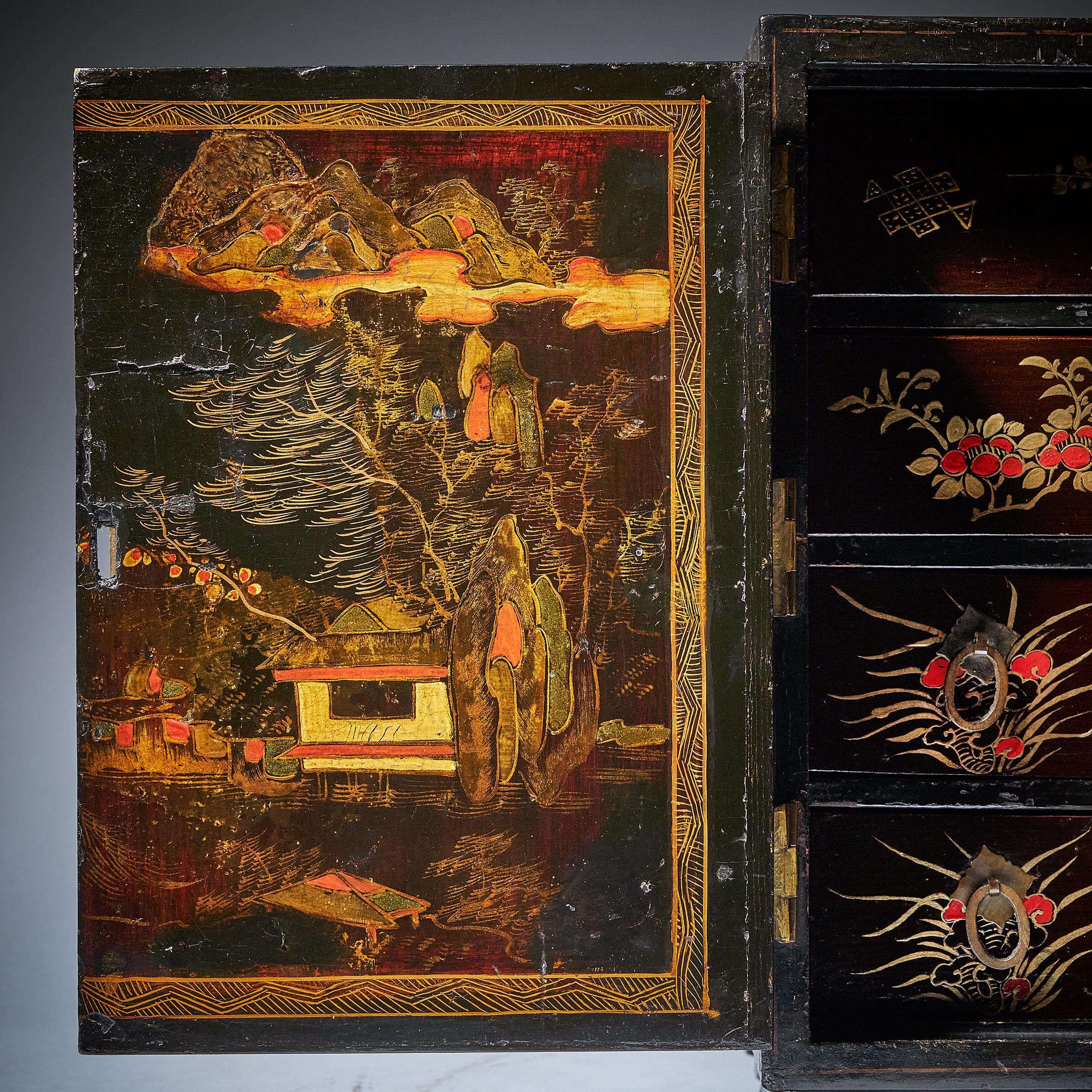 18th Century Chinese Export Lacquer Chinoiserie Table Cabinet 8