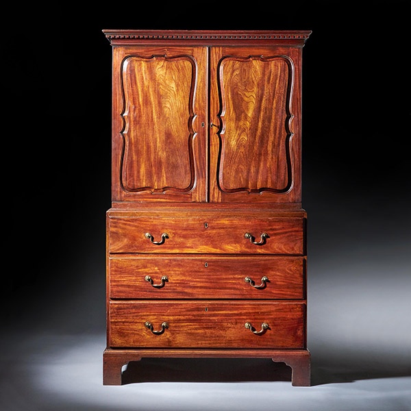 18th-Century George II Mahogany Secretaire Linen Press, Attributed, Giles Grendey