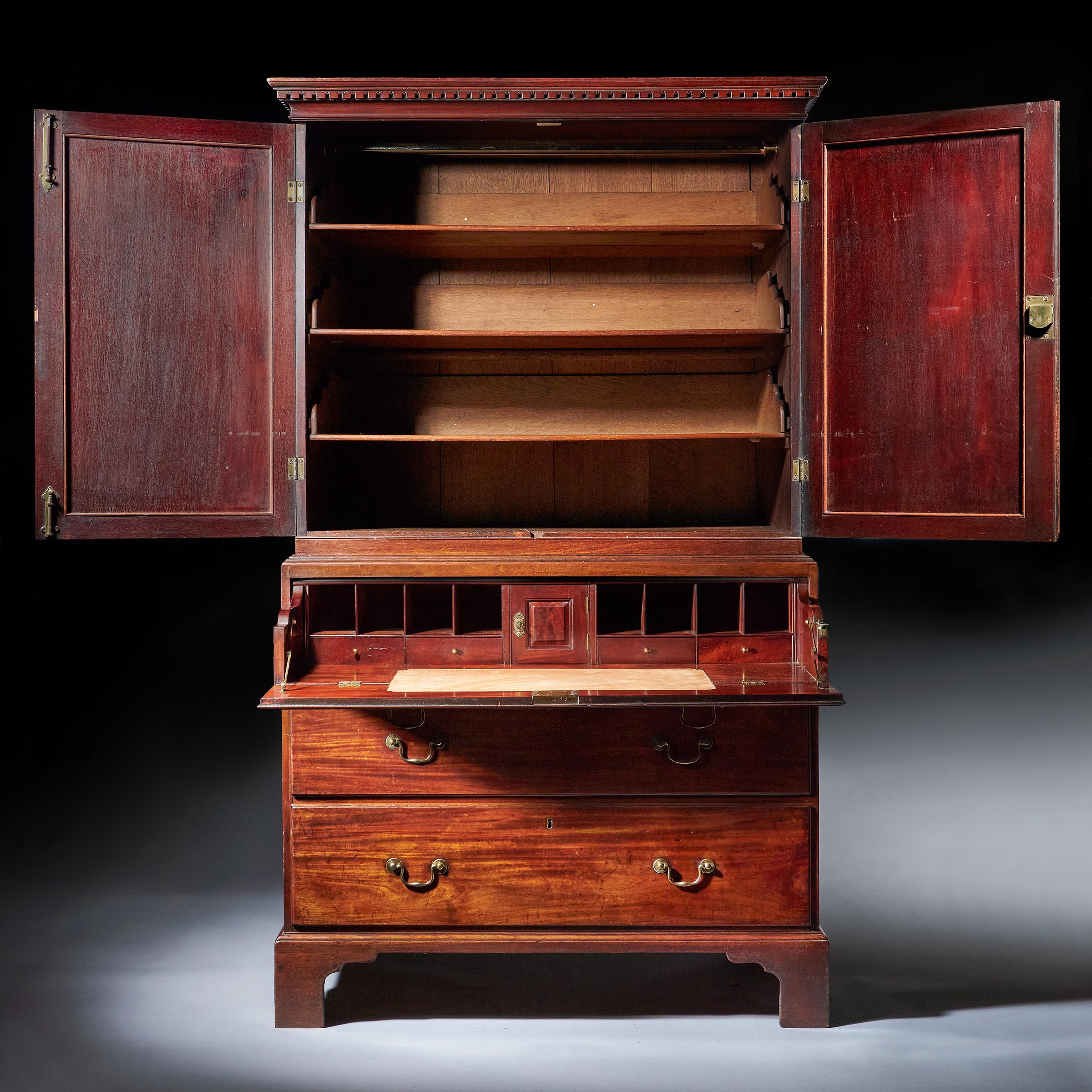 18th-Century George II Mahogany Secretaire Linen Press, Attributed, Giles Grendey 4