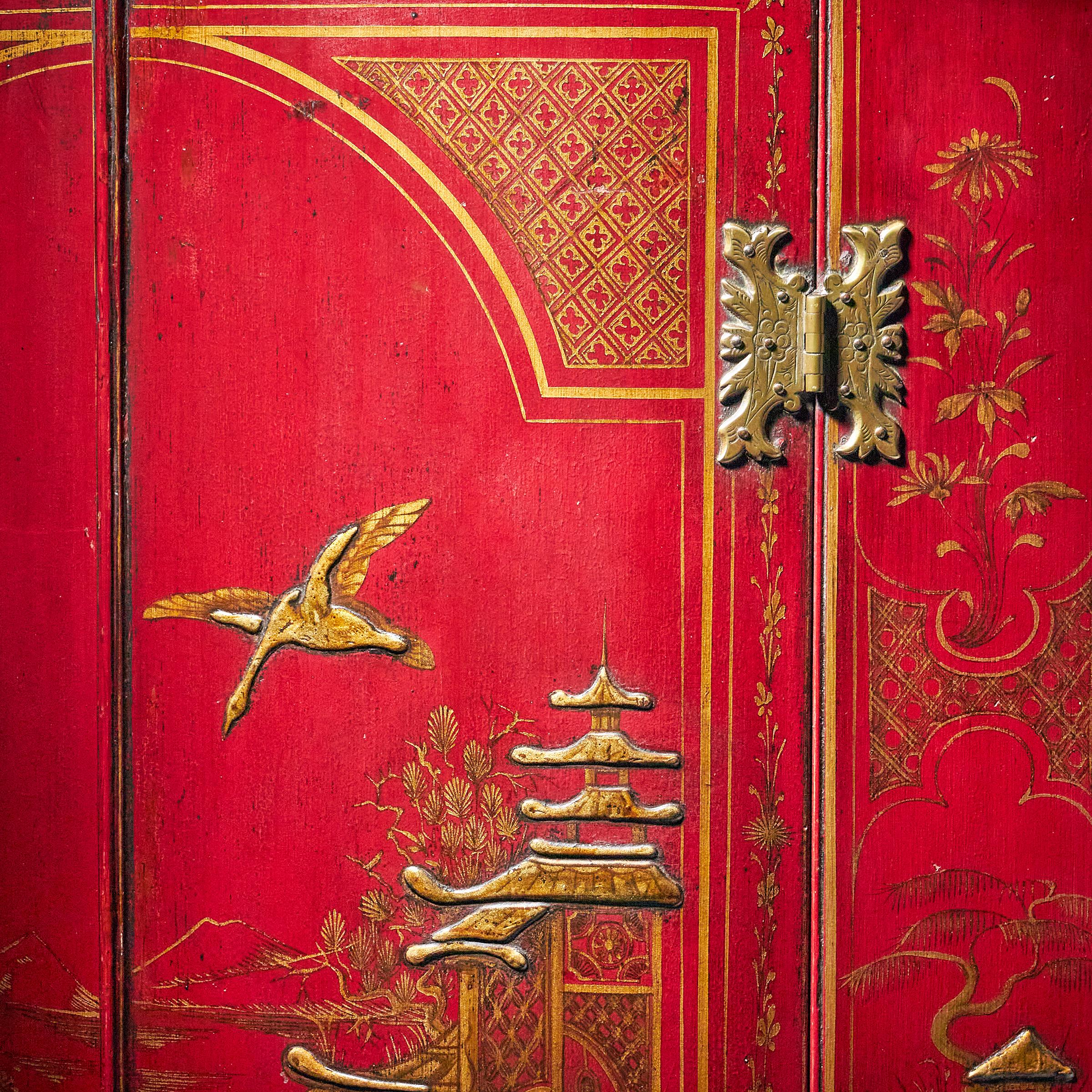 18th Century George II Scarlet-Red Japanned Corner Cupboard Att. Giles Grendey 9