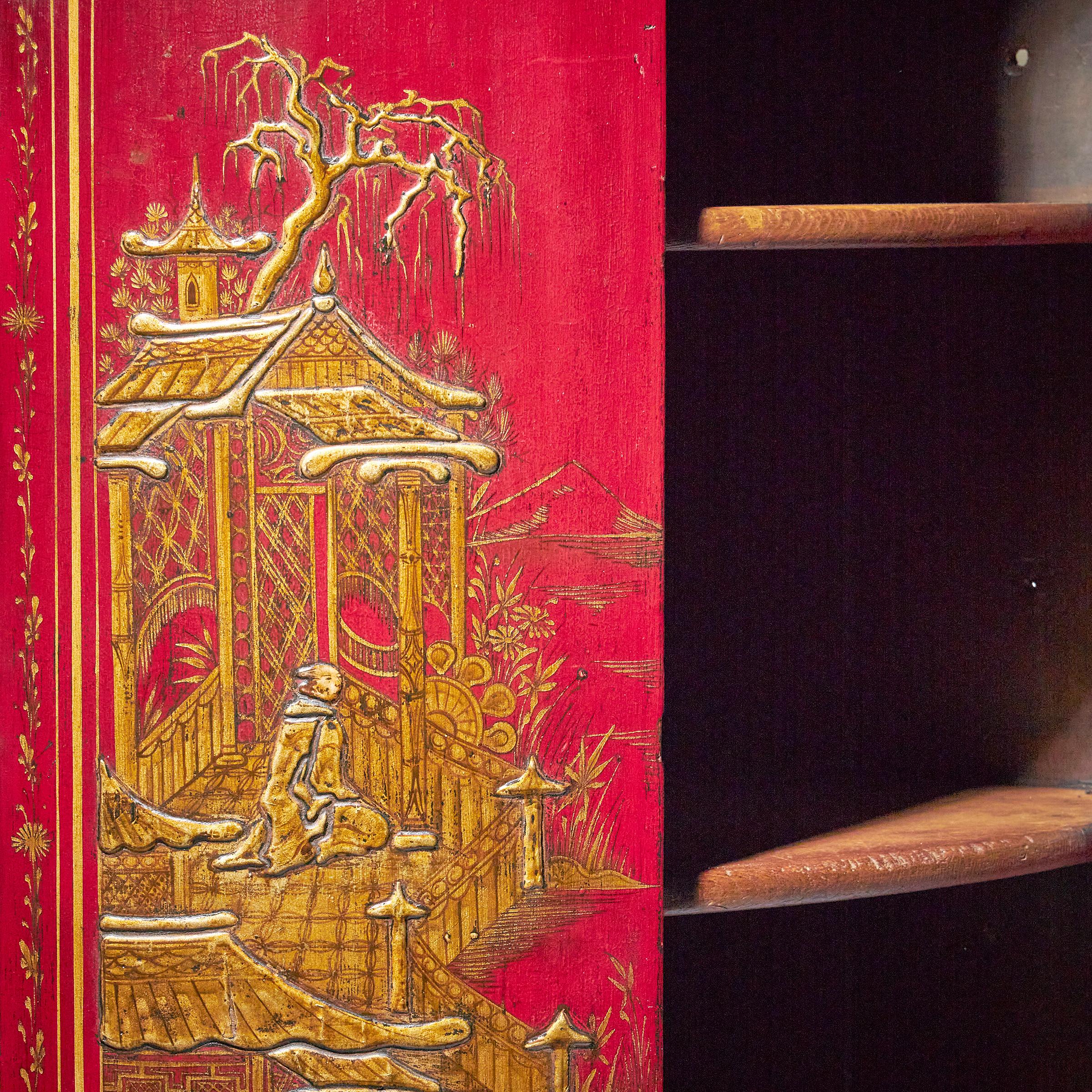 18th Century George II Scarlet-Red Japanned Corner Cupboard Att. Giles Grendey 10