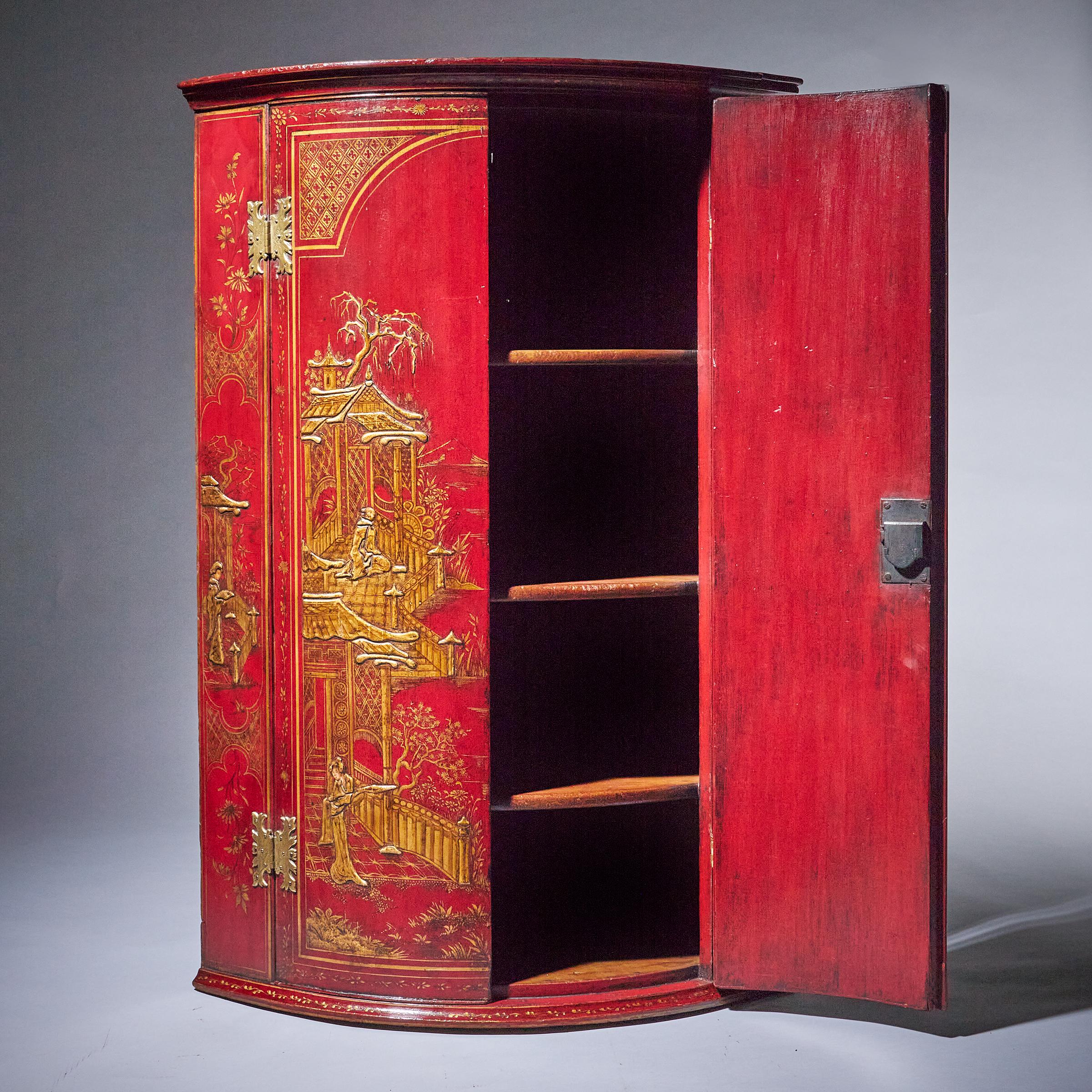 18th Century George II Scarlet-Red Japanned Corner Cupboard Att. Giles Grendey 3