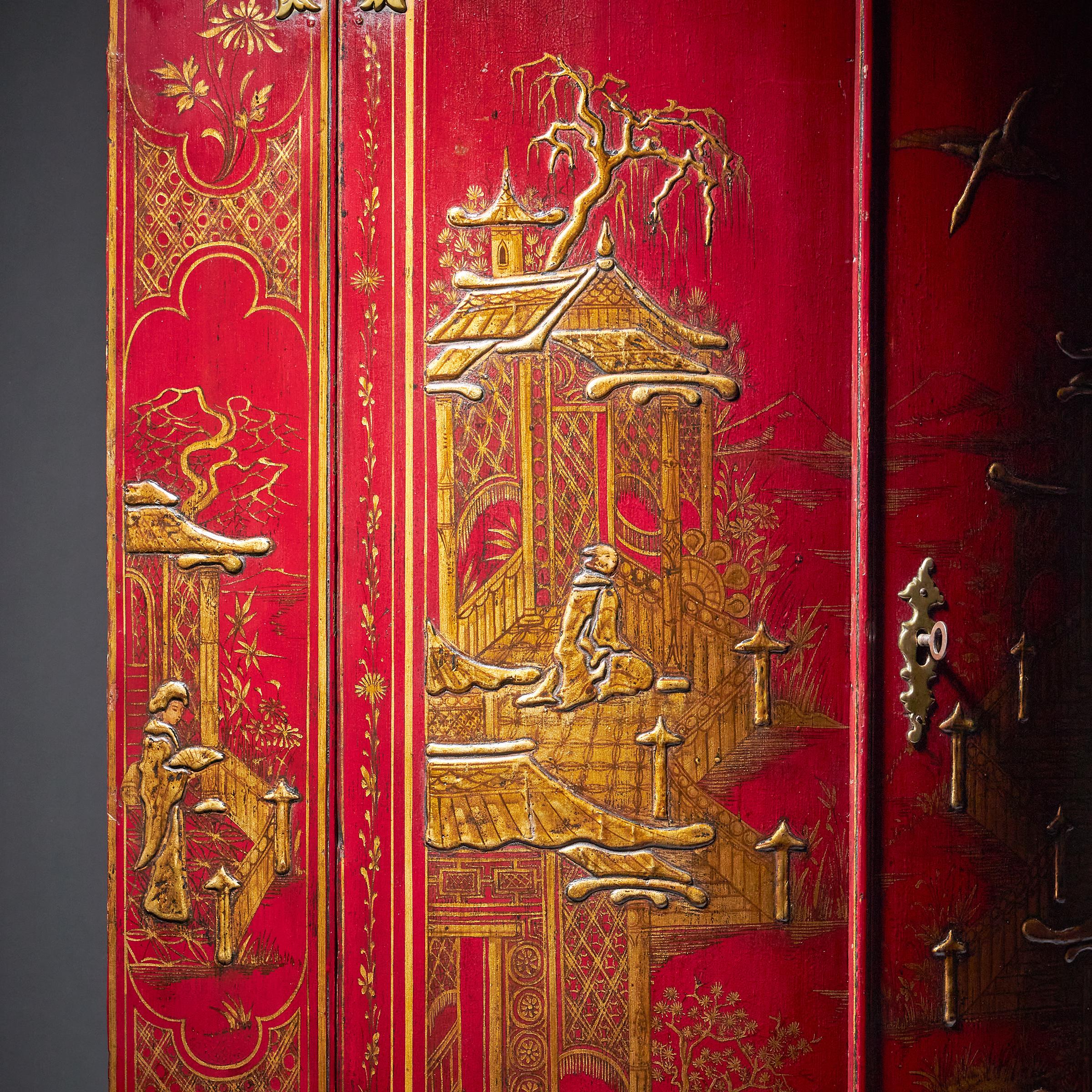 18th Century George II Scarlet-Red Japanned Corner Cupboard Att. Giles Grendey 6