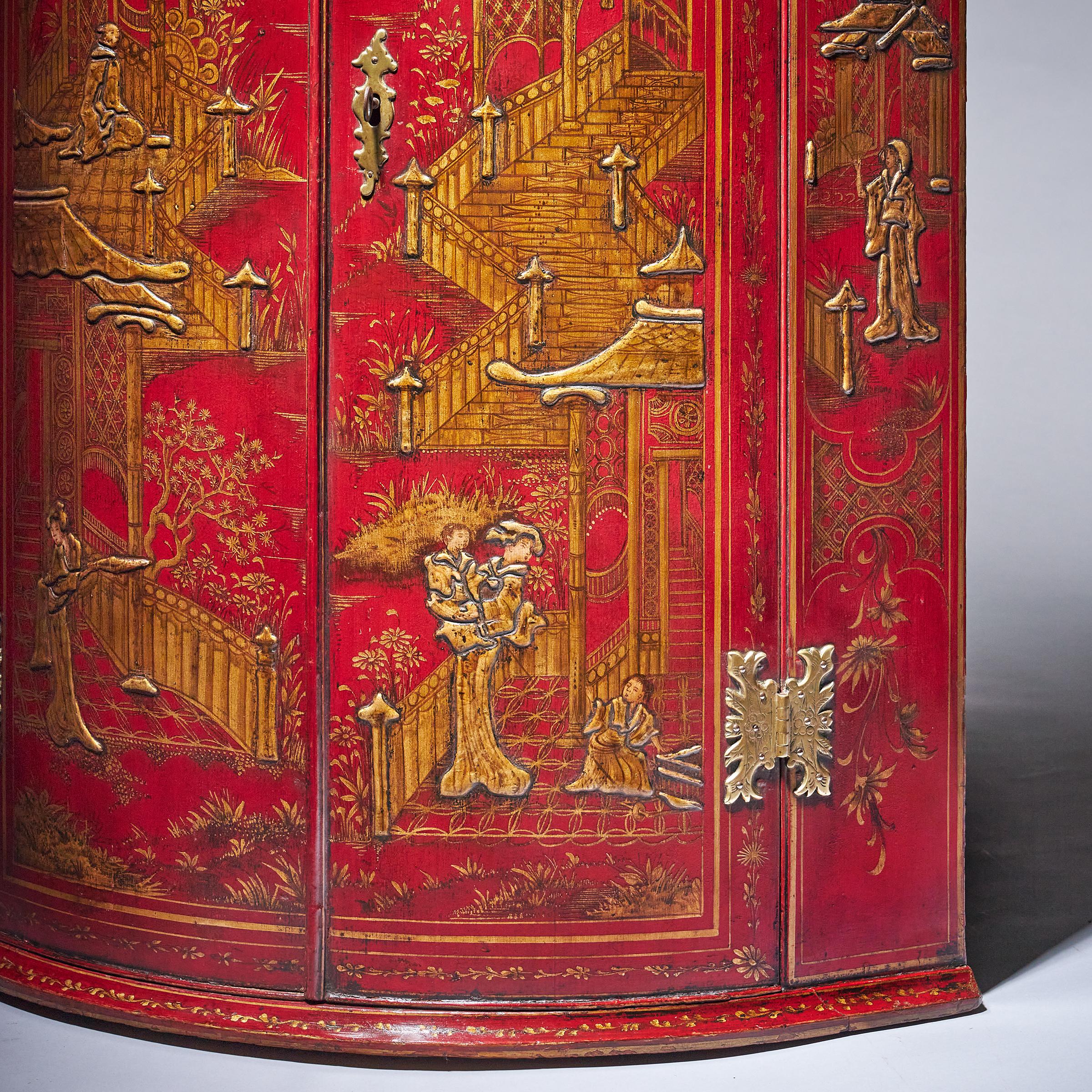 18th Century George II Scarlet-Red Japanned Corner Cupboard Att. Giles Grendey 8
