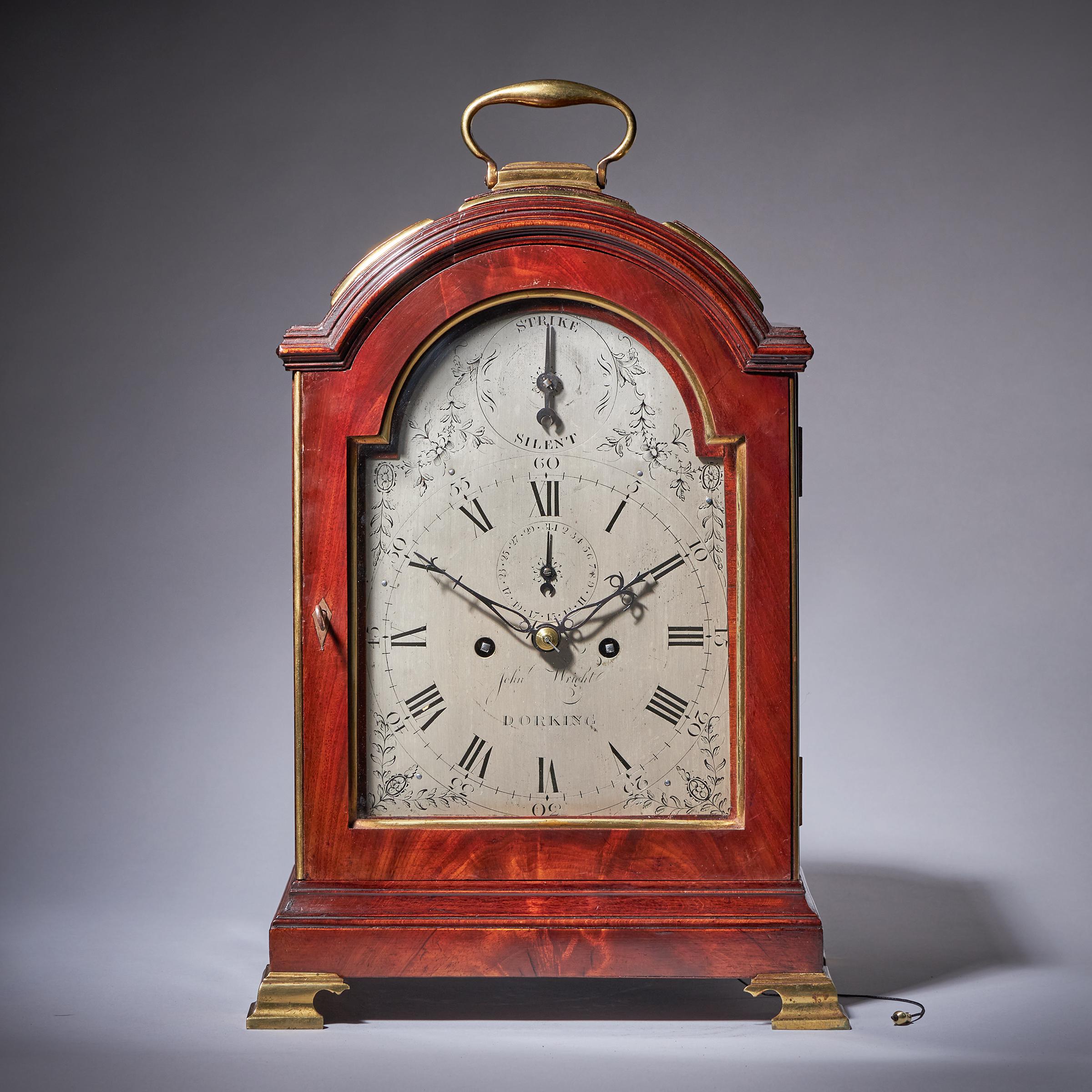 18th Century George III Figured Mahogany Three Pad Striking Bracket Clock 1