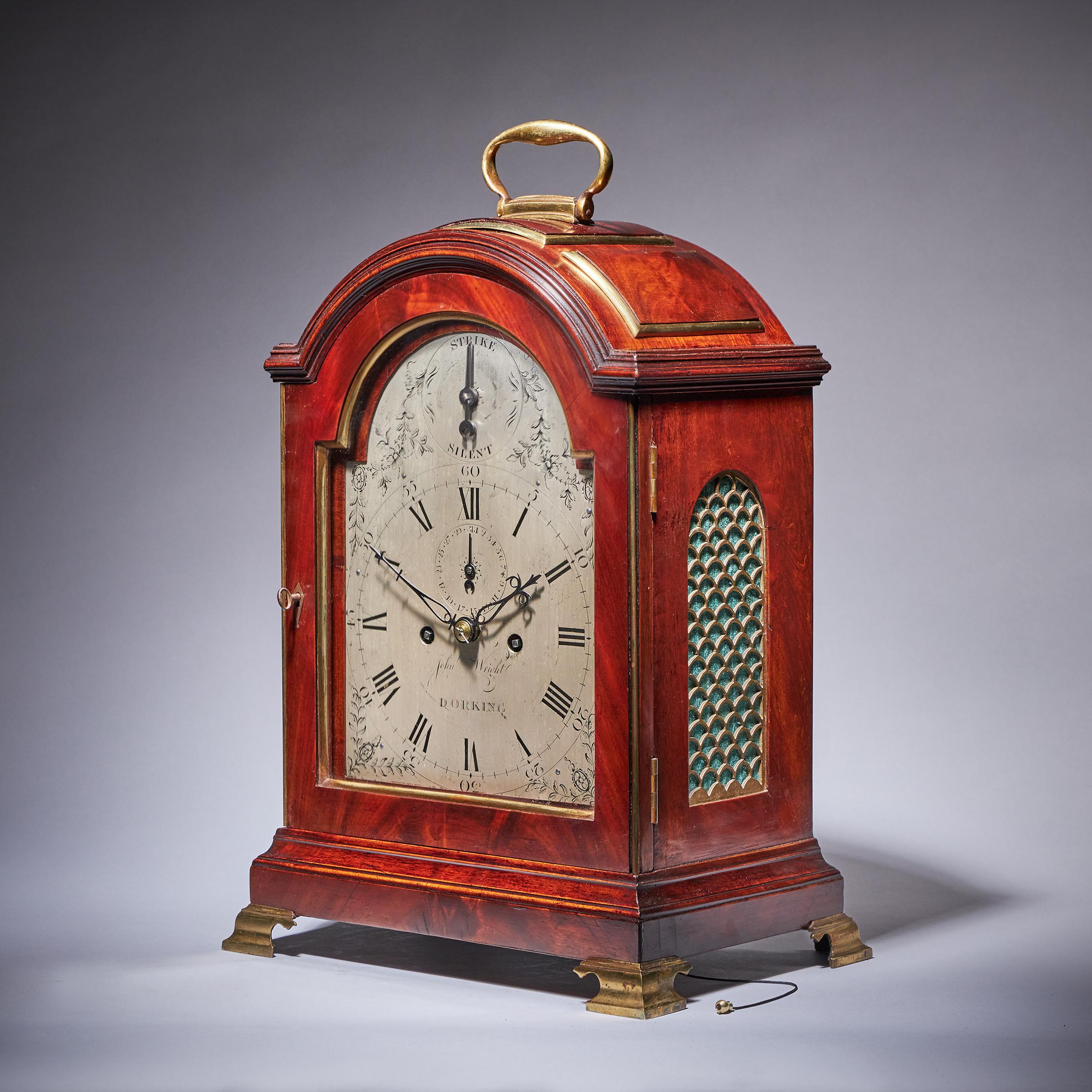 18th Century George III Figured Mahogany Three Pad Striking Bracket Clock 2