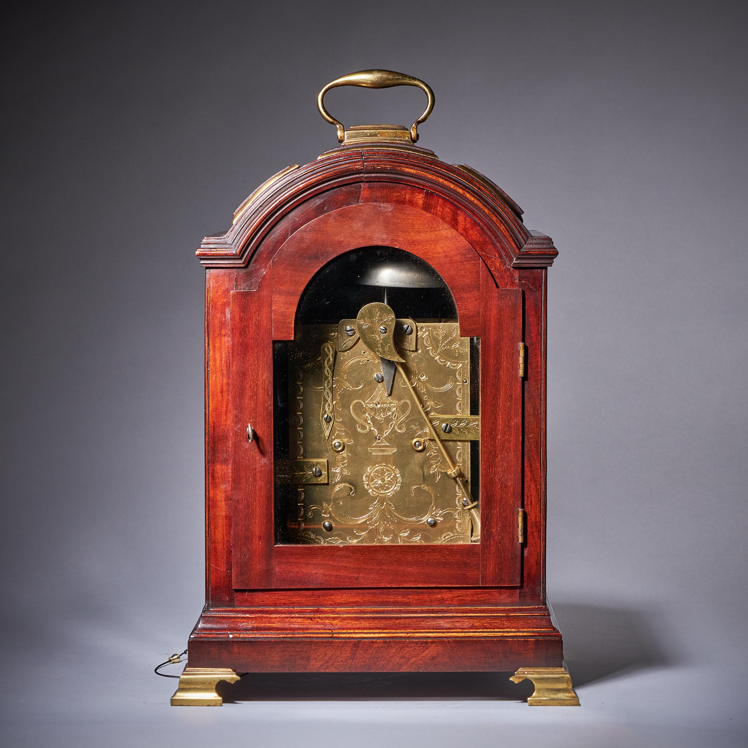18th Century George III Figured Mahogany Three Pad Striking Bracket Clock 3