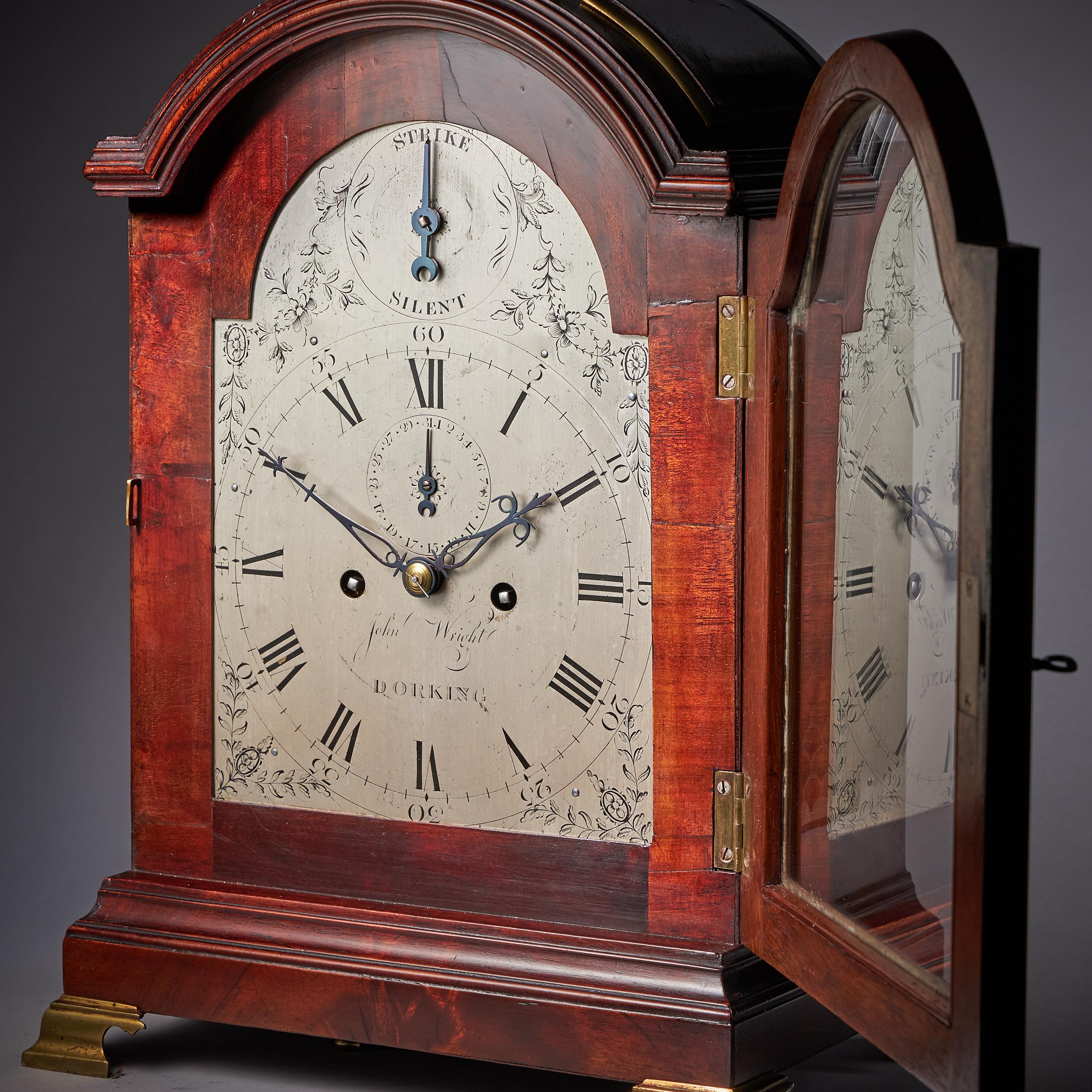 18th Century George III Figured Mahogany Three Pad Striking Bracket Clock 9