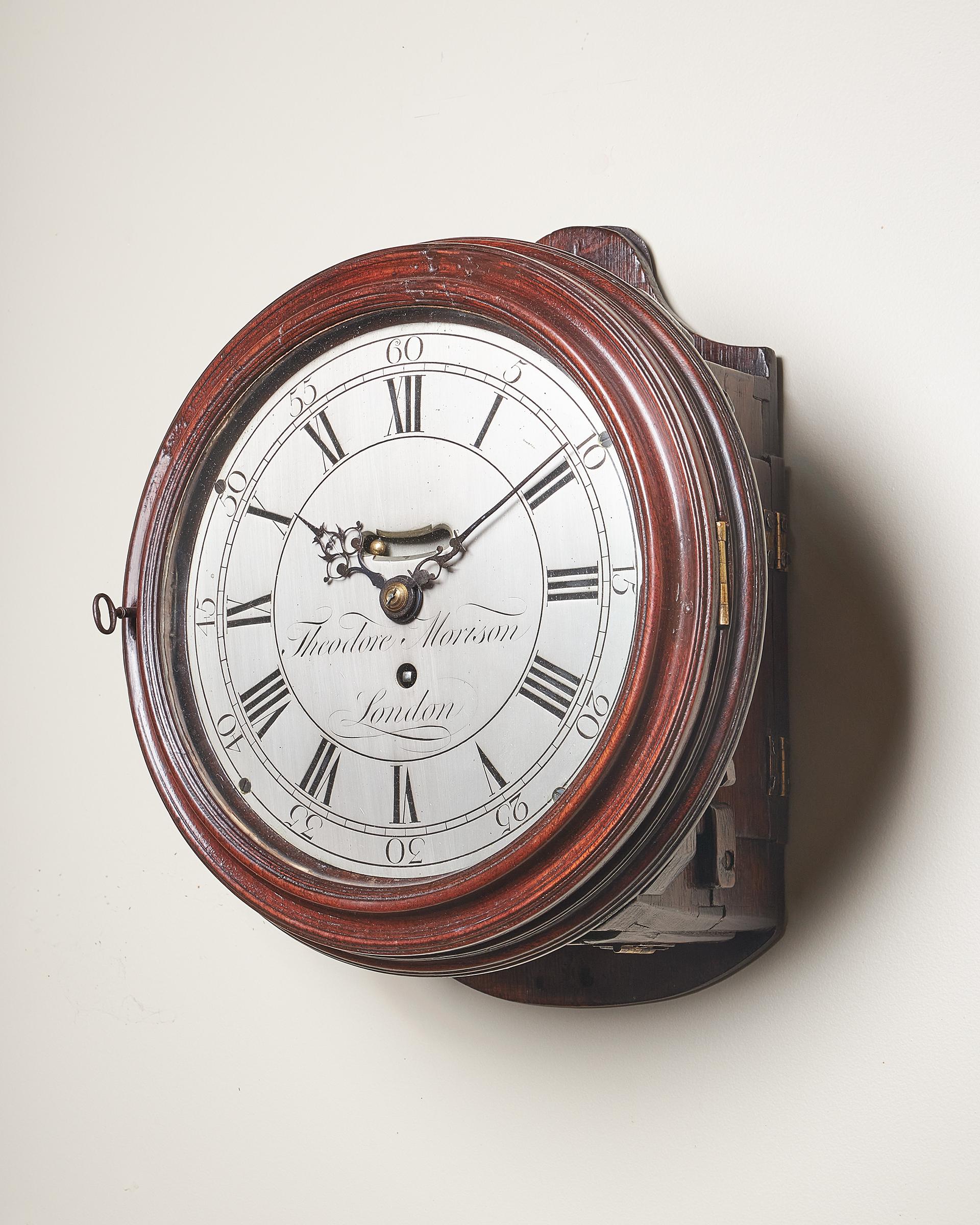18th-Century George III Mahogany Eight-Day 8" Silver Dial Clock by T.M London 2