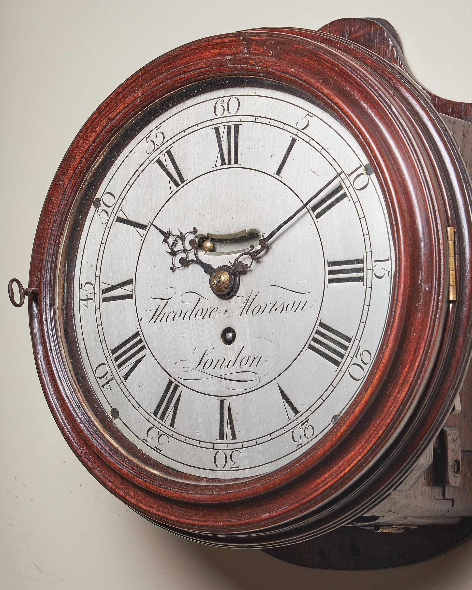 18th-Century George III Mahogany Eight-Day 8" Silver Dial Clock by T.M London 3