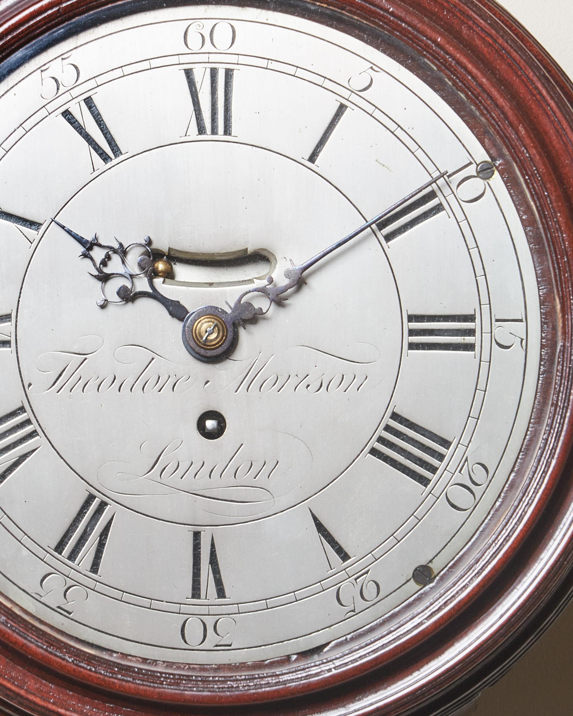 18th-Century George III Mahogany Eight-Day 8" Silver Dial Clock by T.M London 4