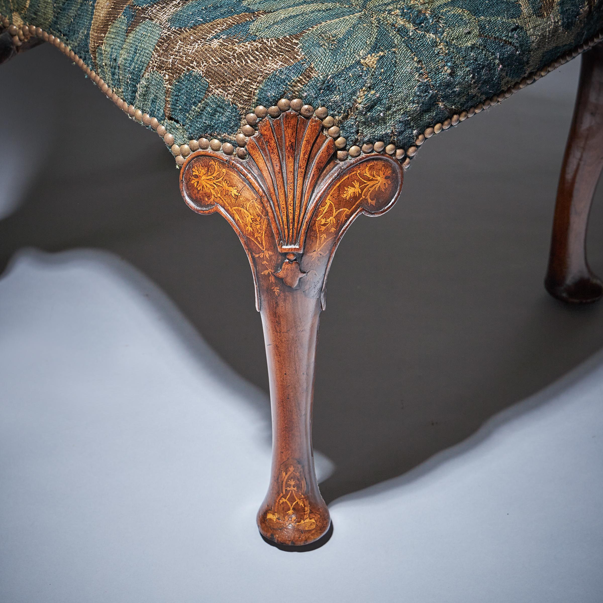 A Fine and Rare Queen Anne Walnut and Marquetry Chair with Tapestry Fragment 7