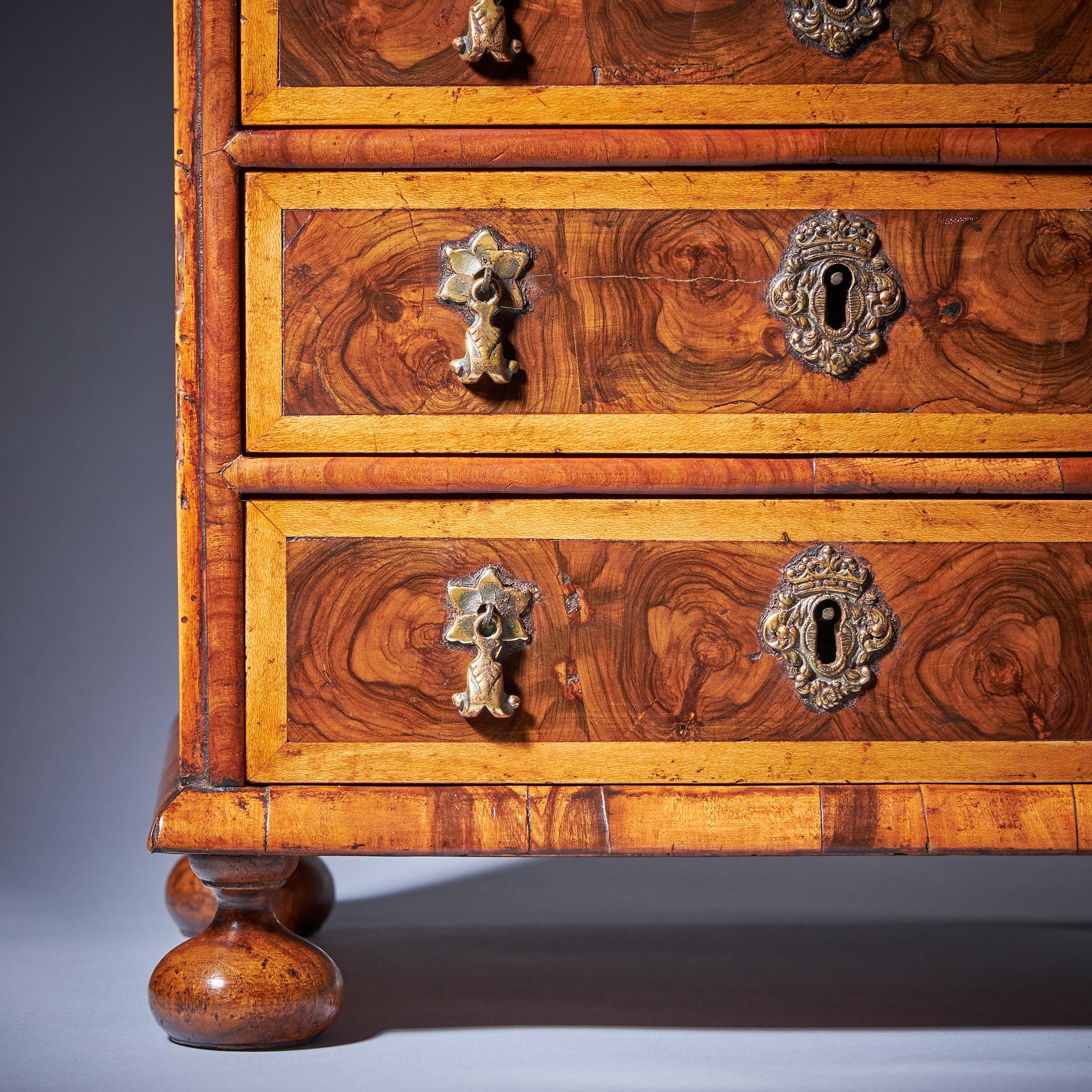 Miniature William and Mary 17th Century Diminutive Olive Oyster Chest, C.1690 6