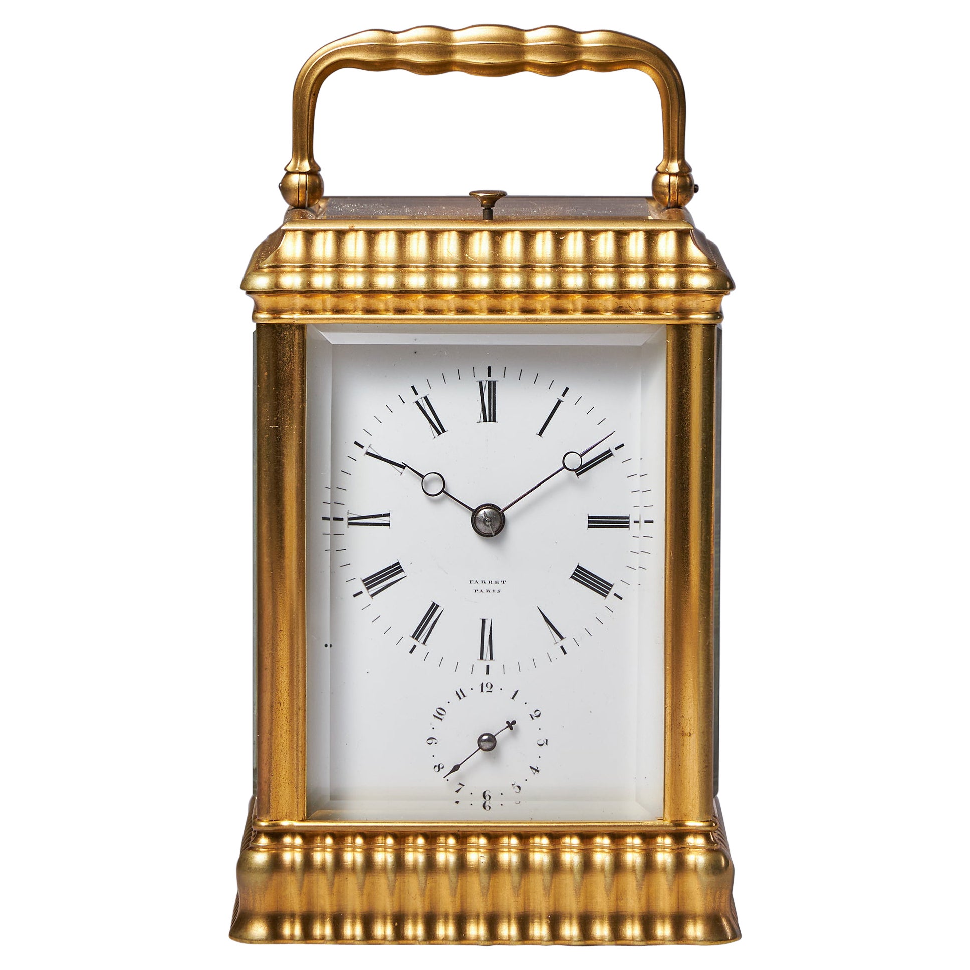 Unusual Ribbed Eight-Day Repeating Striking Gilt-Brass Gorge Case Carriage Clock 1