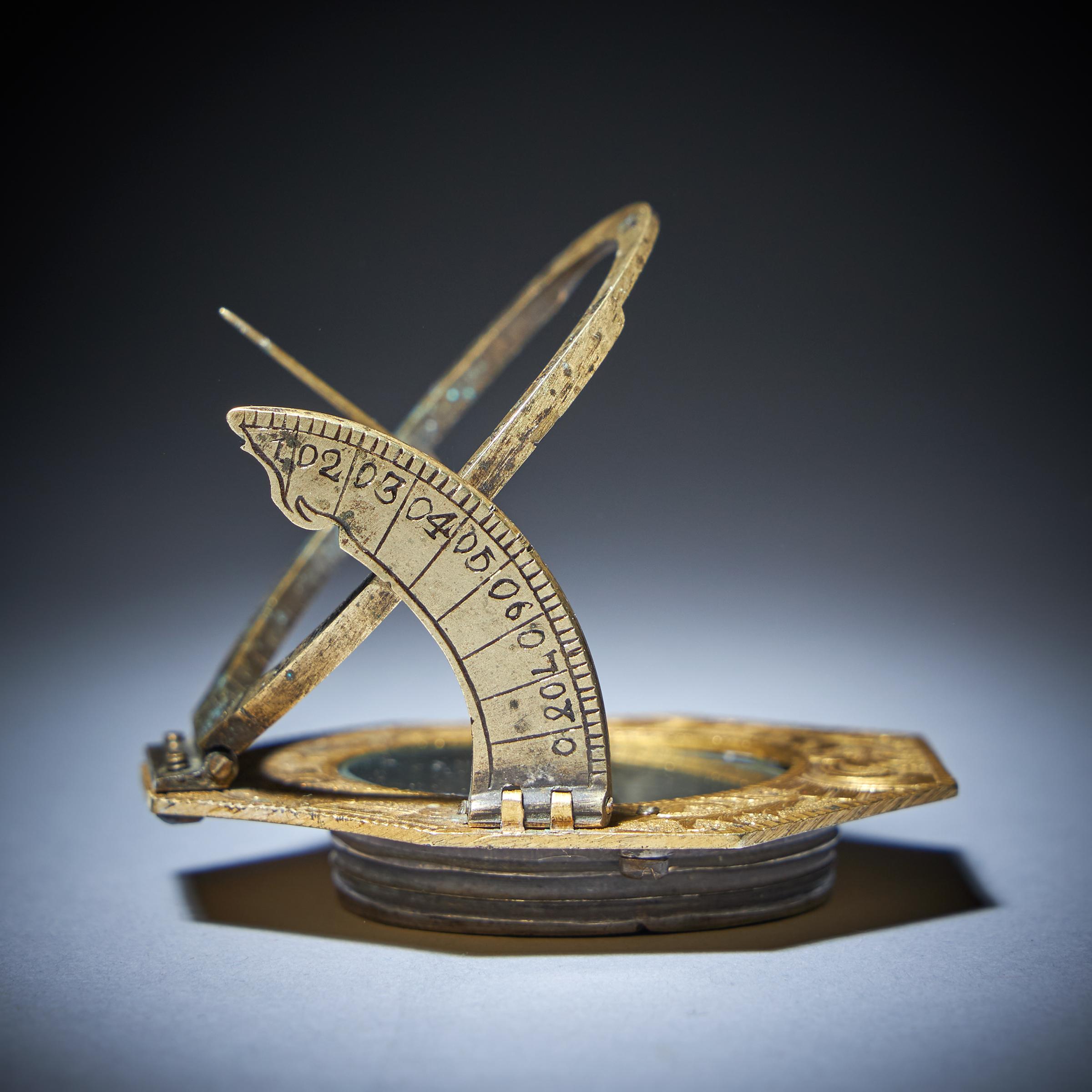 18th Century Gilt brass and Silver Pocket or Miniature sundial compass