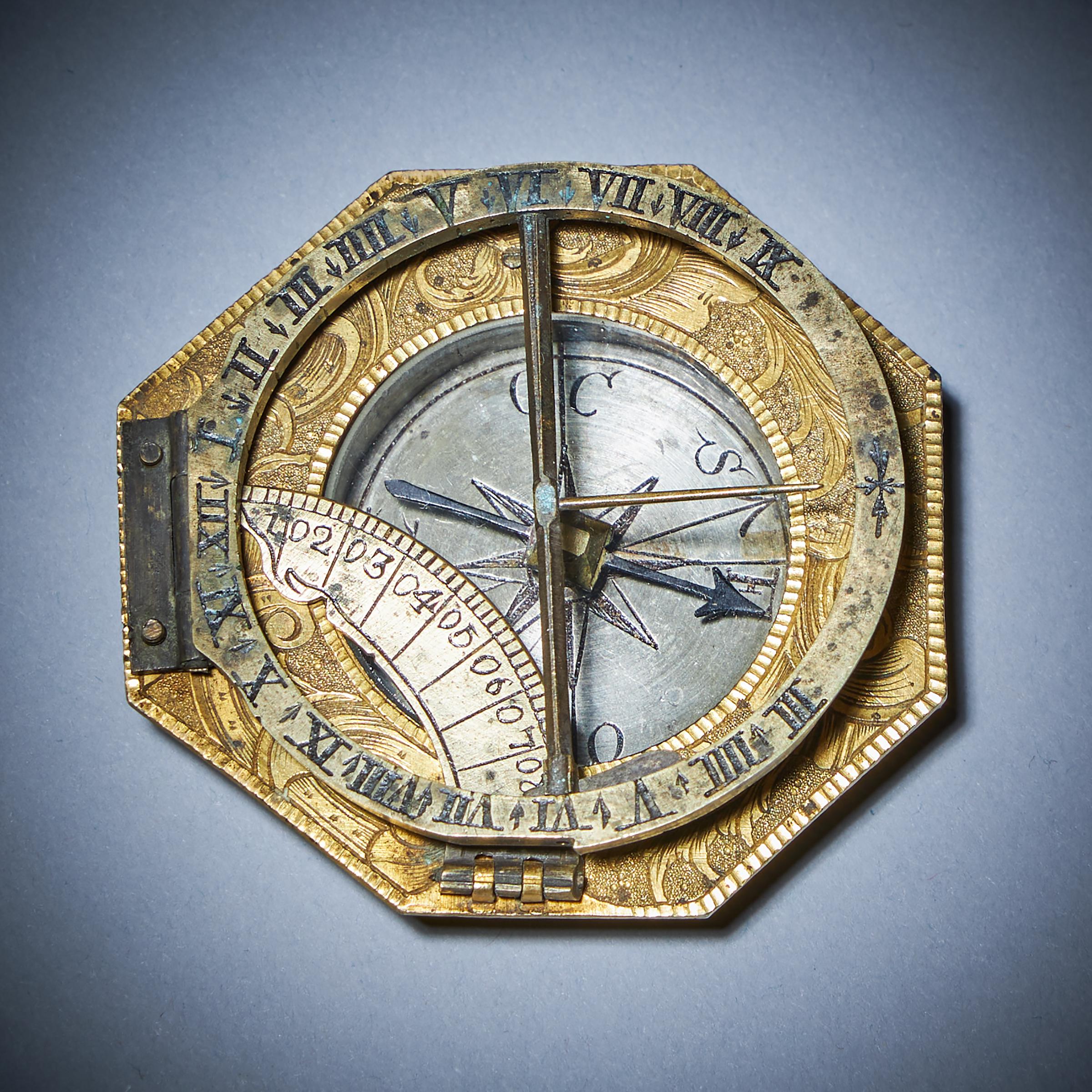 Antique Sundial Compass Level Marin Willebrand Pocket Watch (See Video) C.  1700