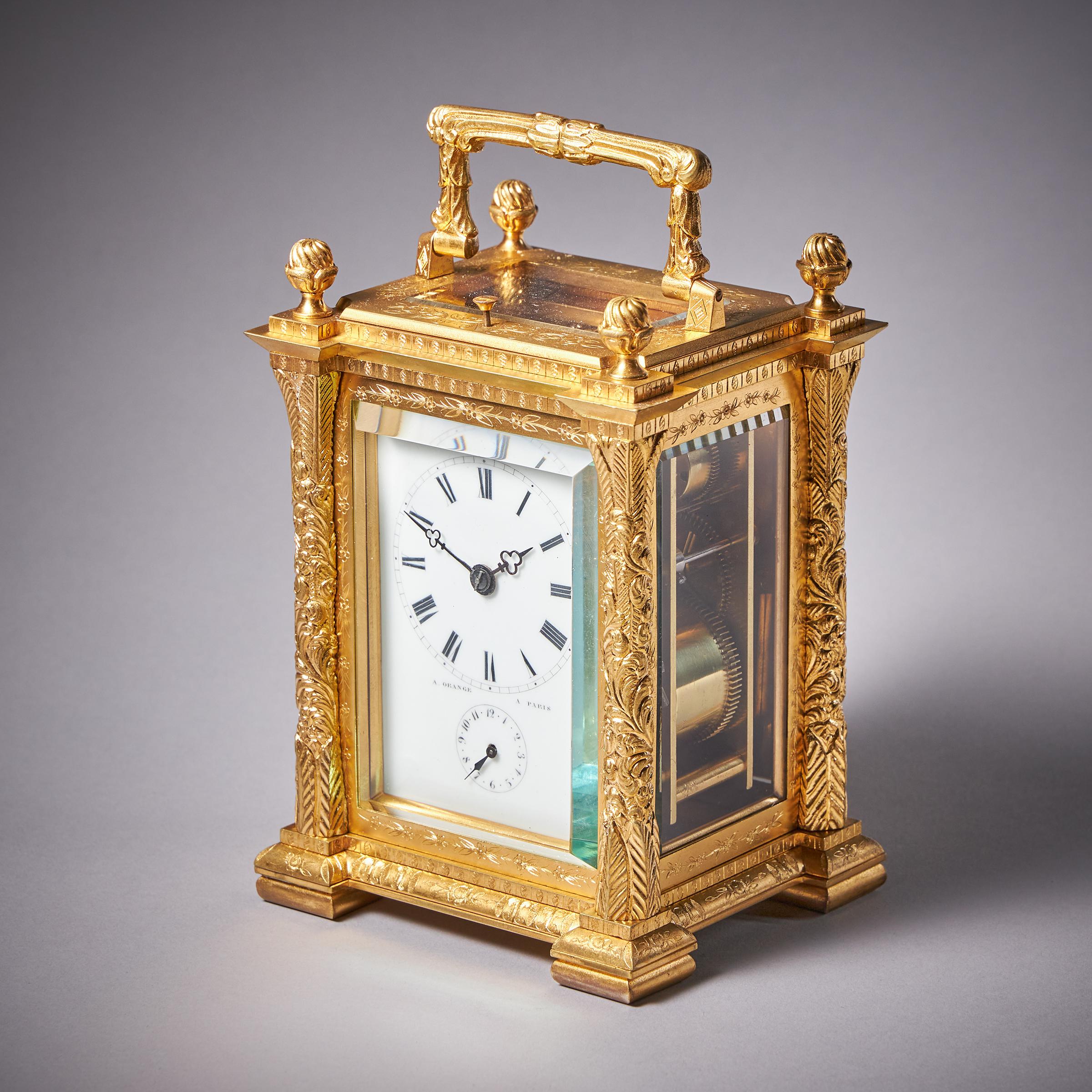 19th Century Eight Day Gilt Brass Carriage Clock with Alarm by Orange, Paris 2