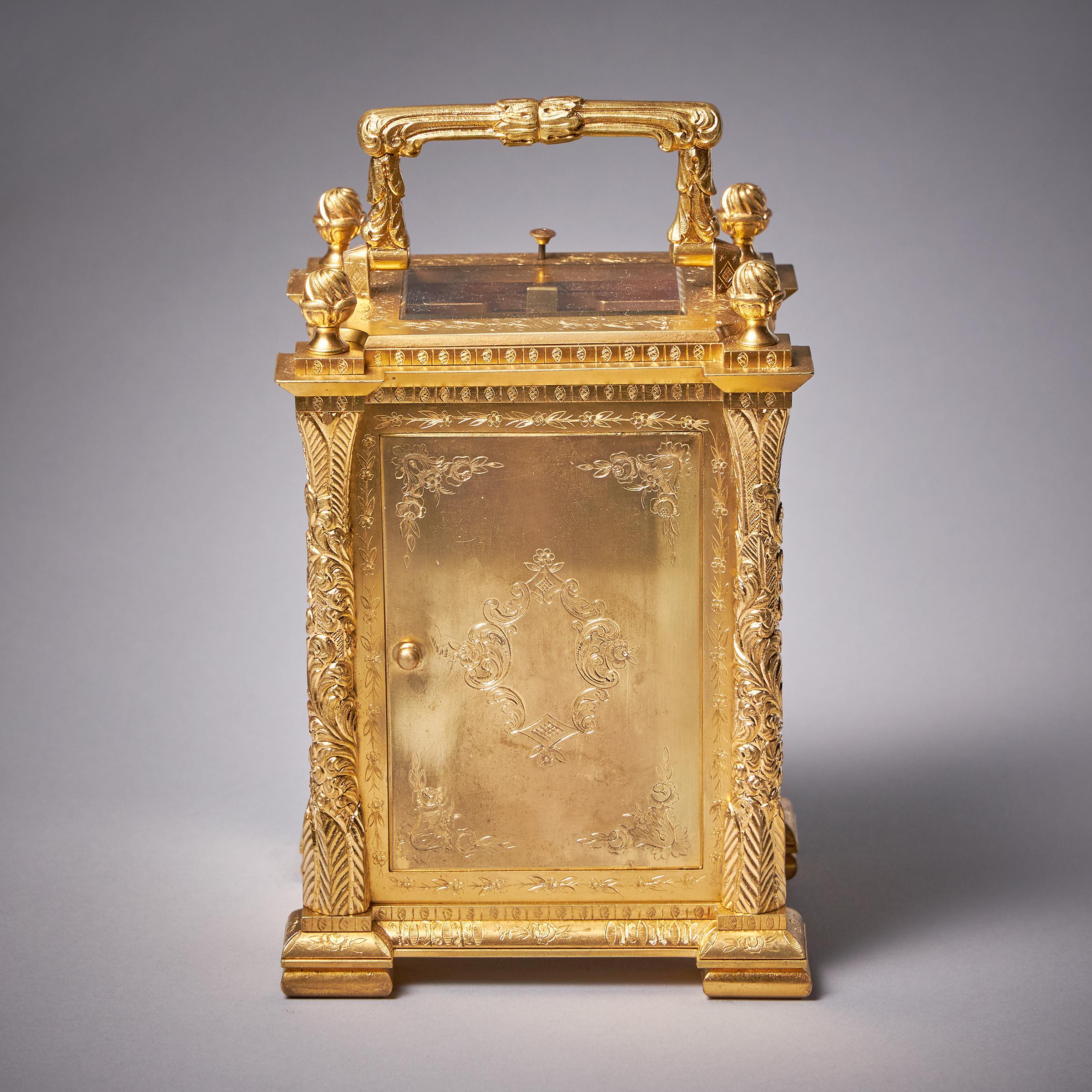 19th Century Eight Day Gilt Brass Carriage Clock with Alarm by Orange, Paris 4