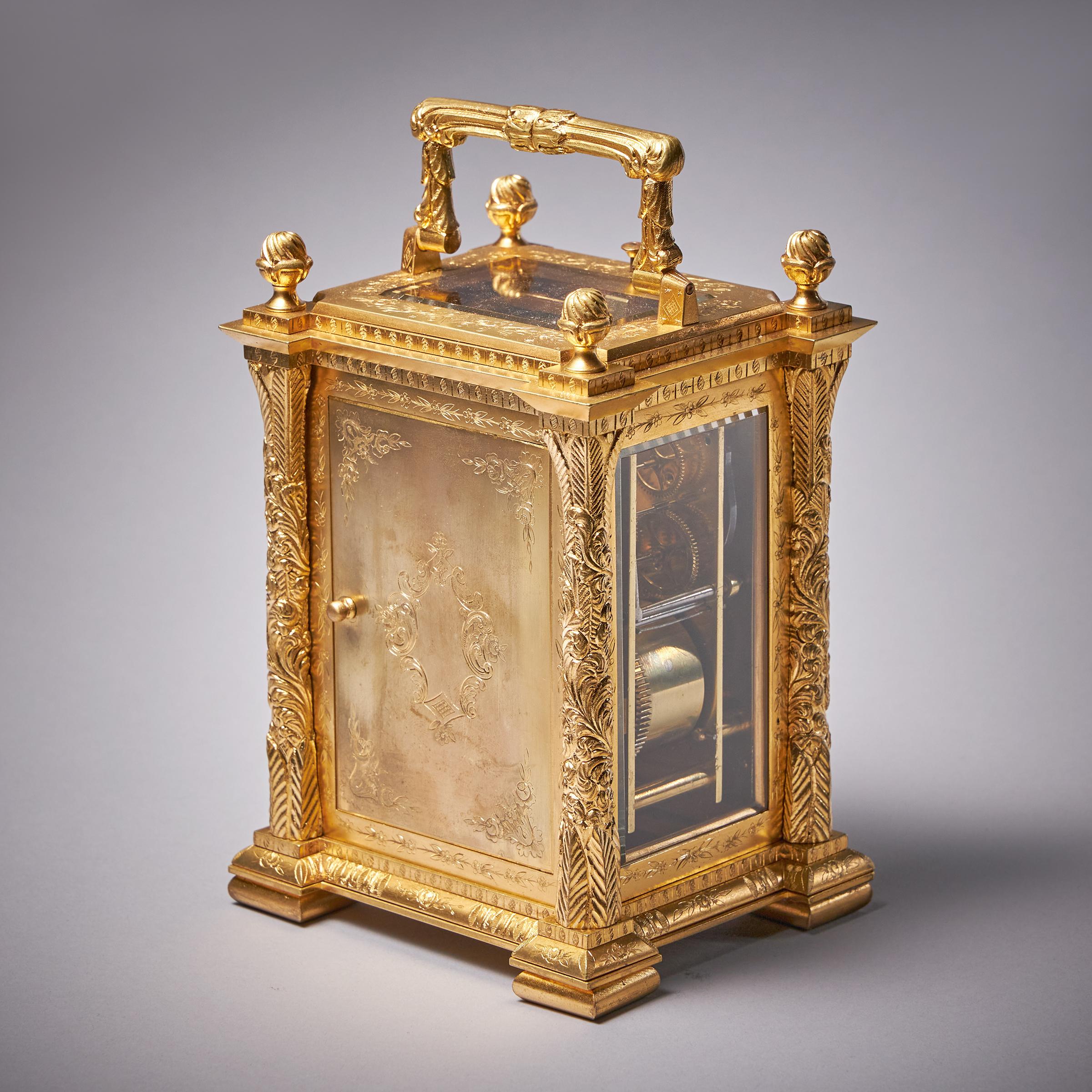 19th Century Eight Day Gilt Brass Carriage Clock with Alarm by Orange, Paris 5