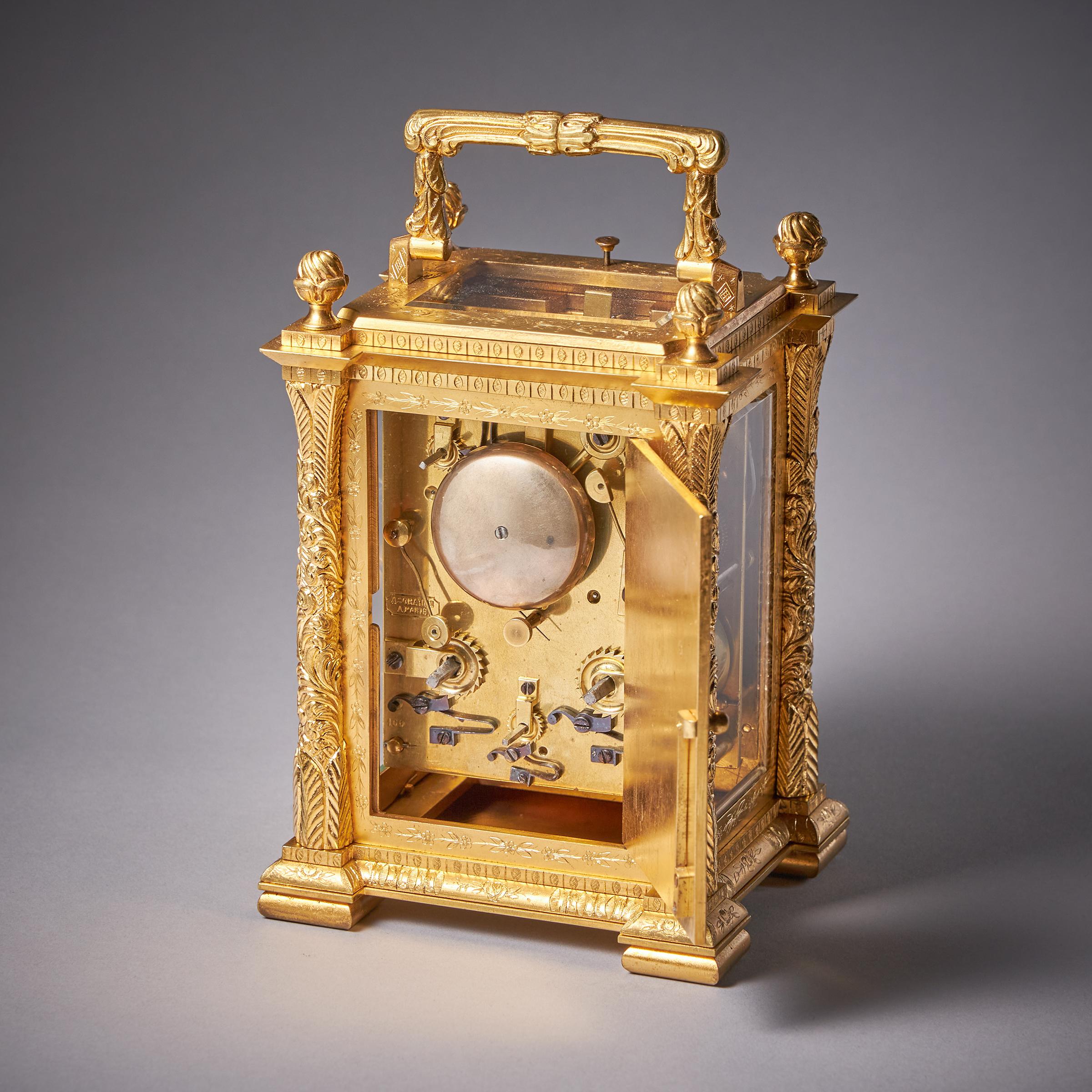 19th Century Eight Day Gilt Brass Carriage Clock with Alarm by Orange, Paris 6