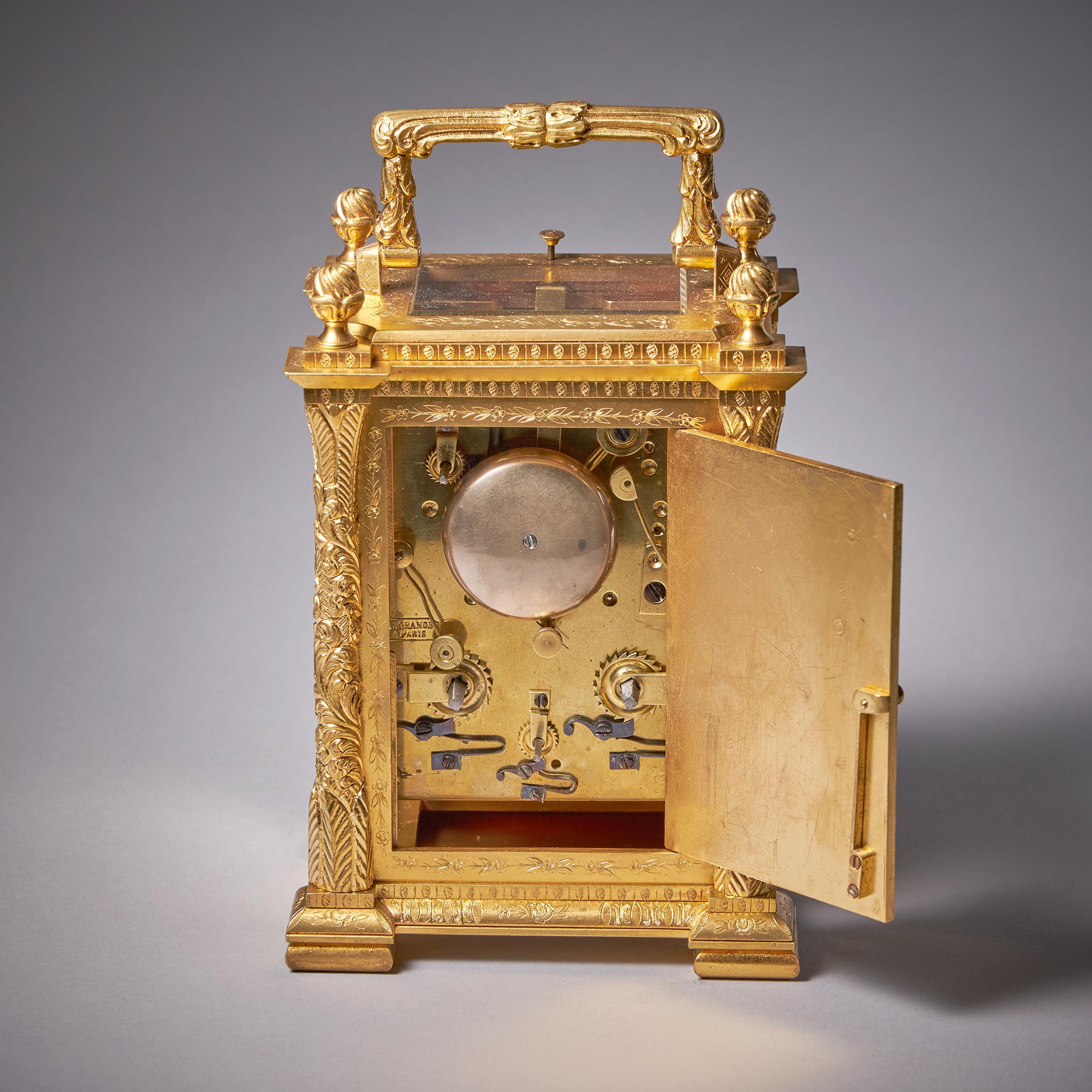19th Century Eight Day Gilt Brass Carriage Clock with Alarm by Orange, Paris 7