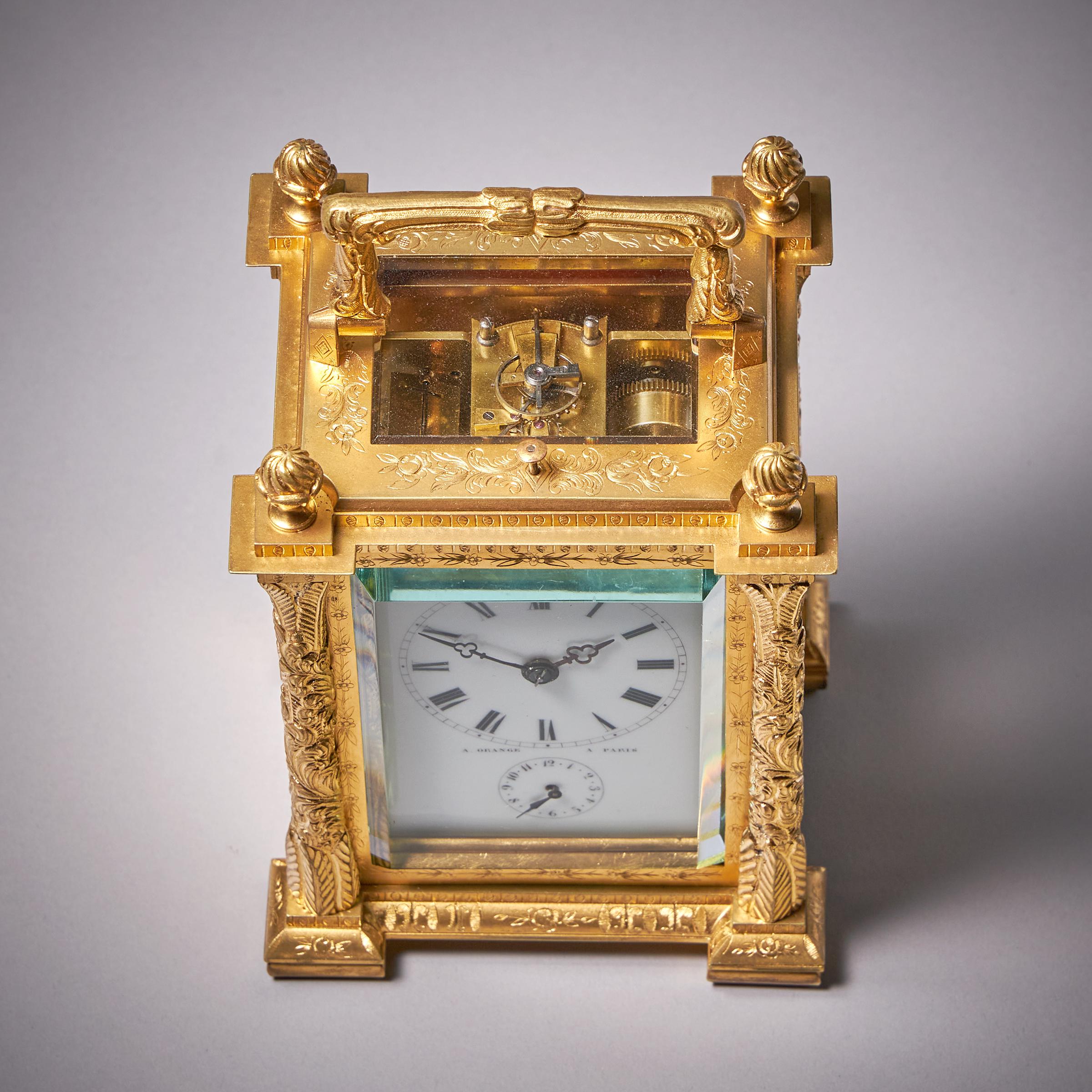 19th Century Eight Day Gilt Brass Carriage Clock with Alarm by Orange, Paris 8