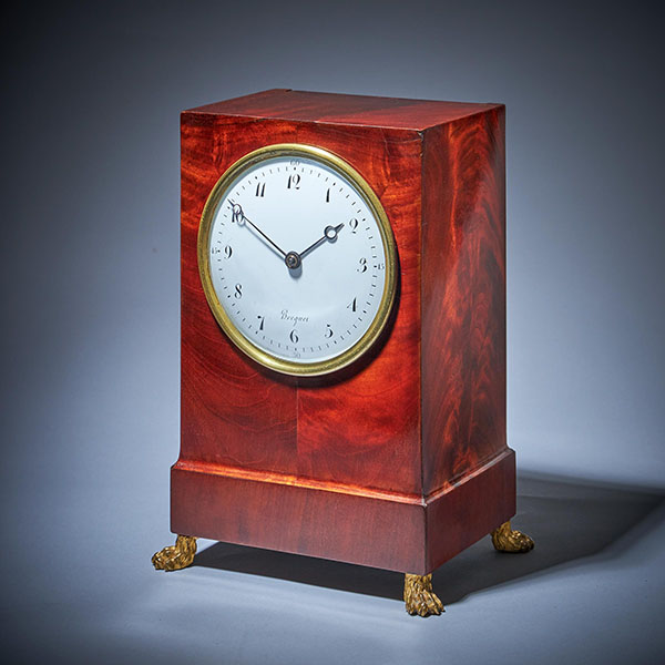 19th-Century Flame Mahogany Mantel Clock by BREGUET Raised by Lion Paw Feet