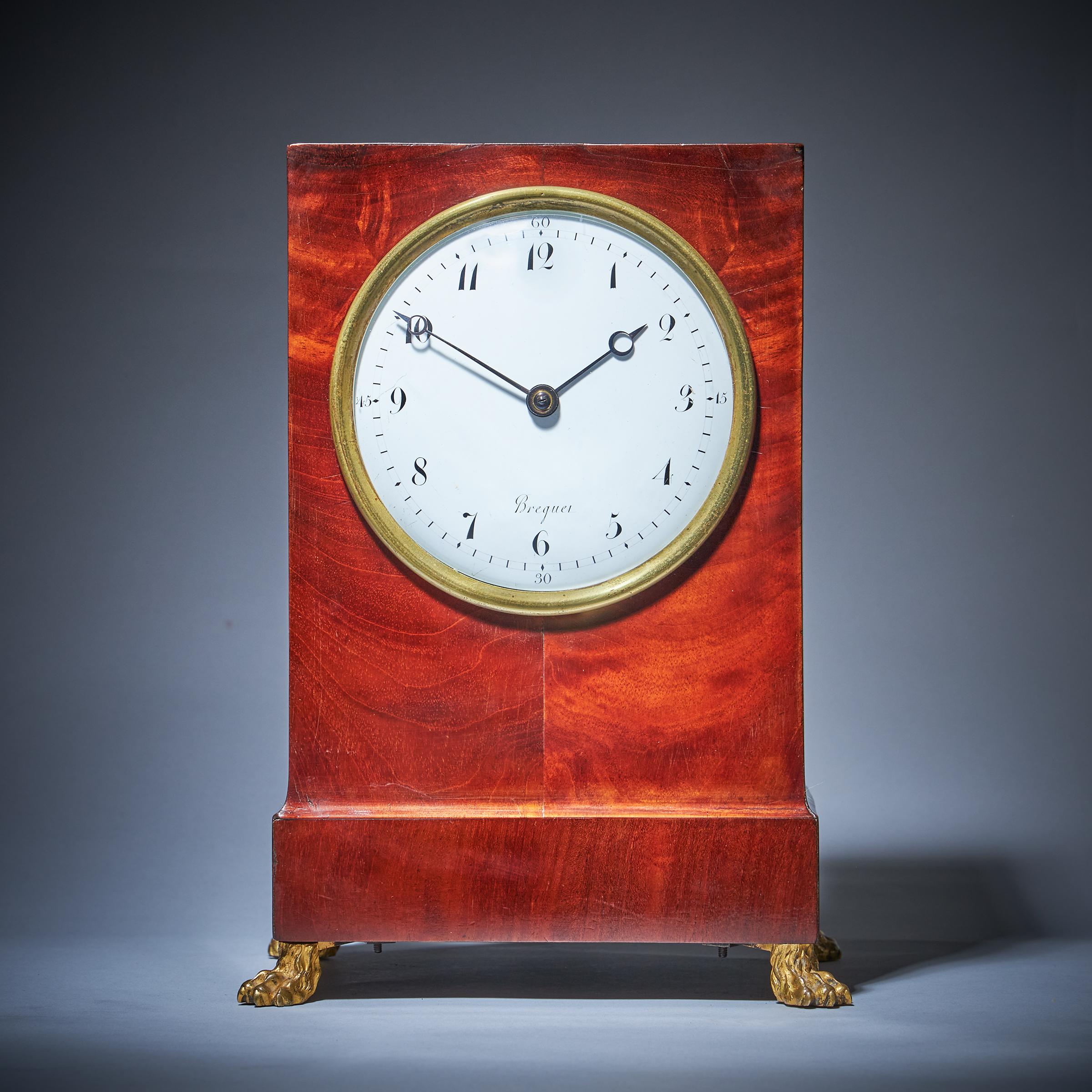 19th-Century Flame Mahogany Mantel Clock by BREGUET Raised by Lion Paw Feet 2