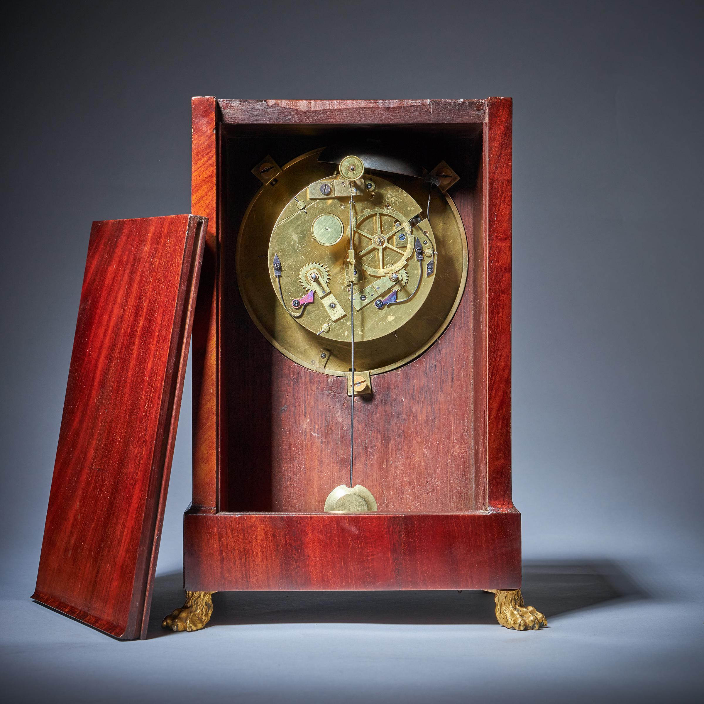 19th-Century Flame Mahogany Mantel Clock by BREGUET Raised by Lion Paw Feet 6