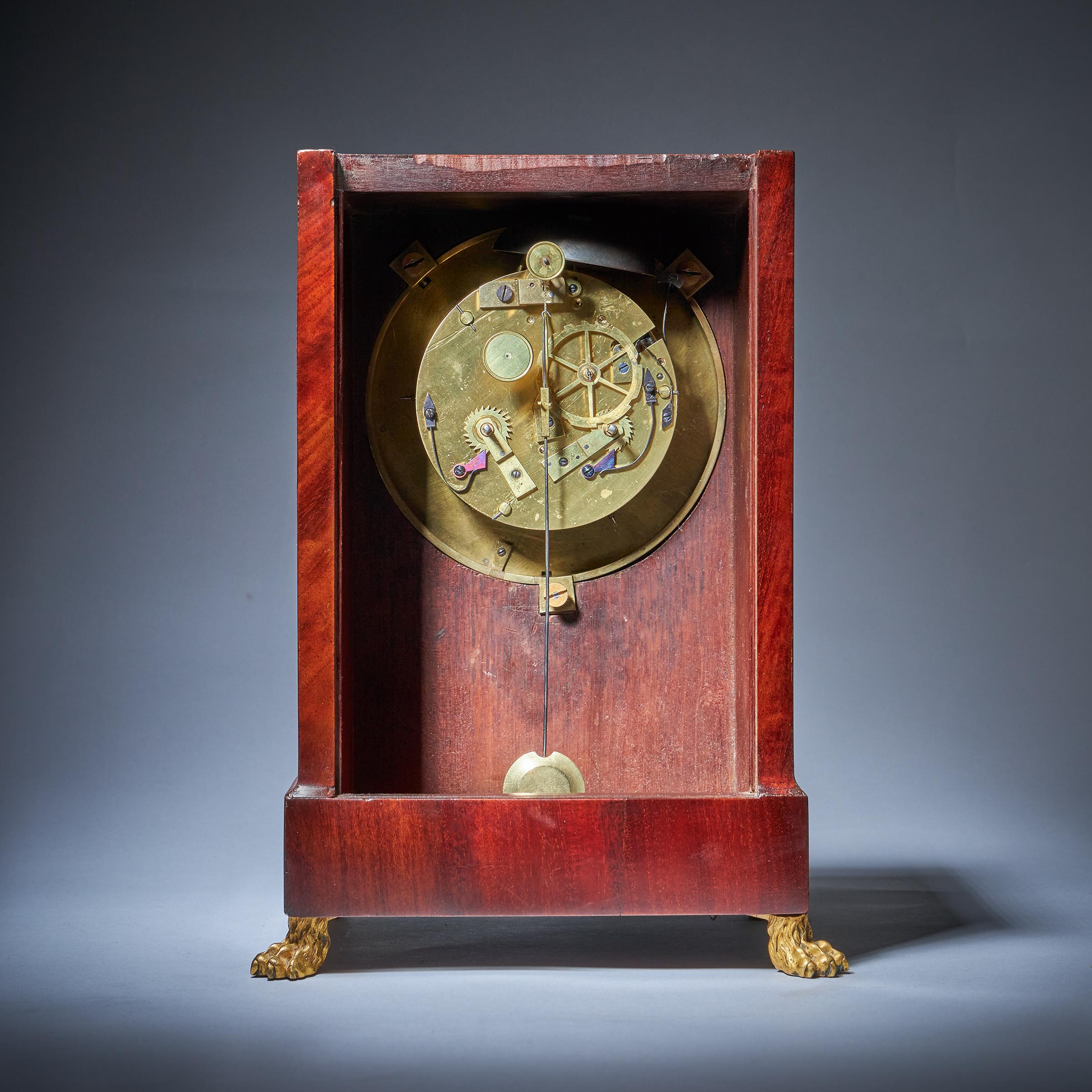 19th-Century Flame Mahogany Mantel Clock by BREGUET Raised by Lion Paw Feet 7