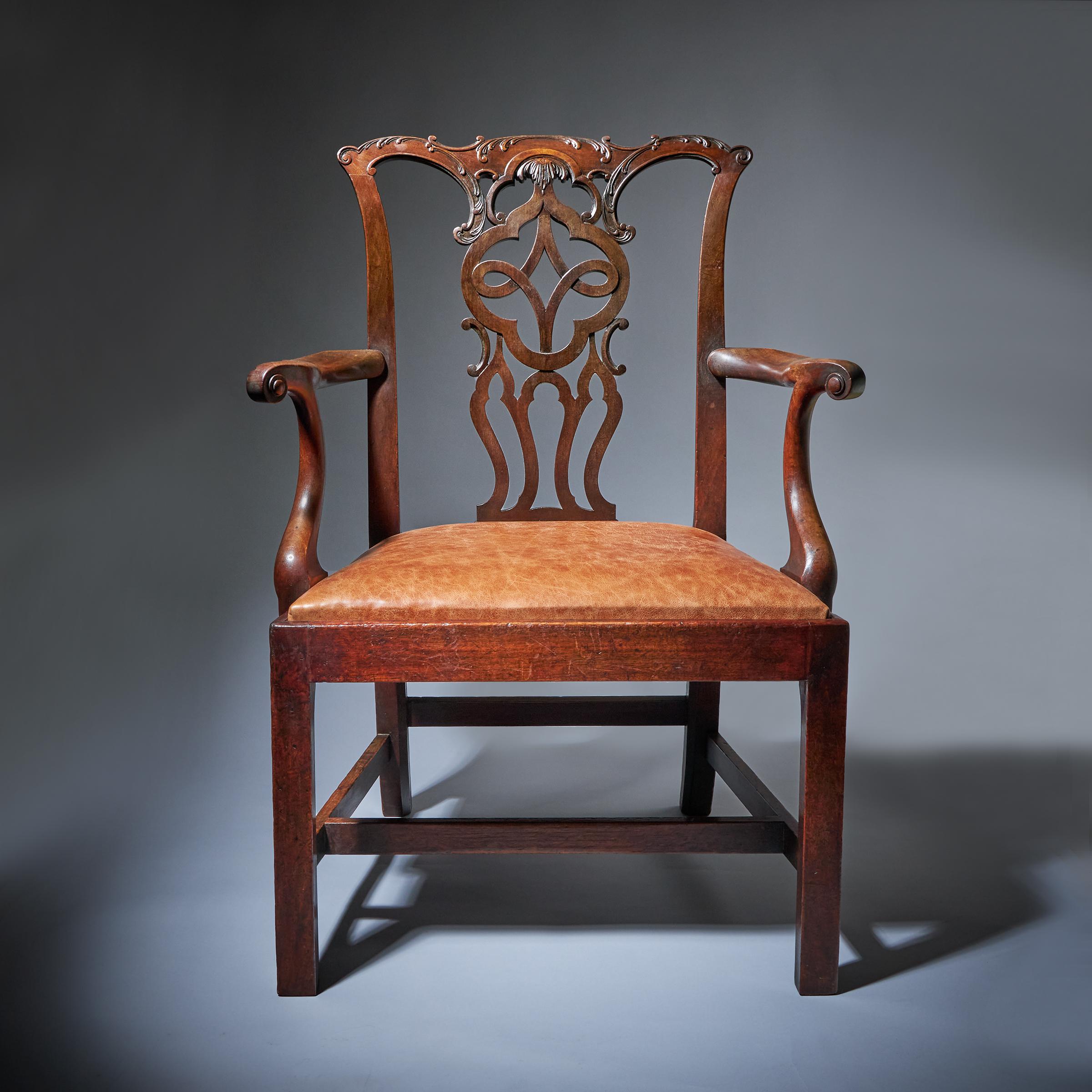 George III 18th Century Mahogany Armchair in the Manner of Thomas Chippendale 1