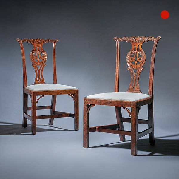 Unusual Pair of 18th Century George III Cherry Chairs, Chippendale Period