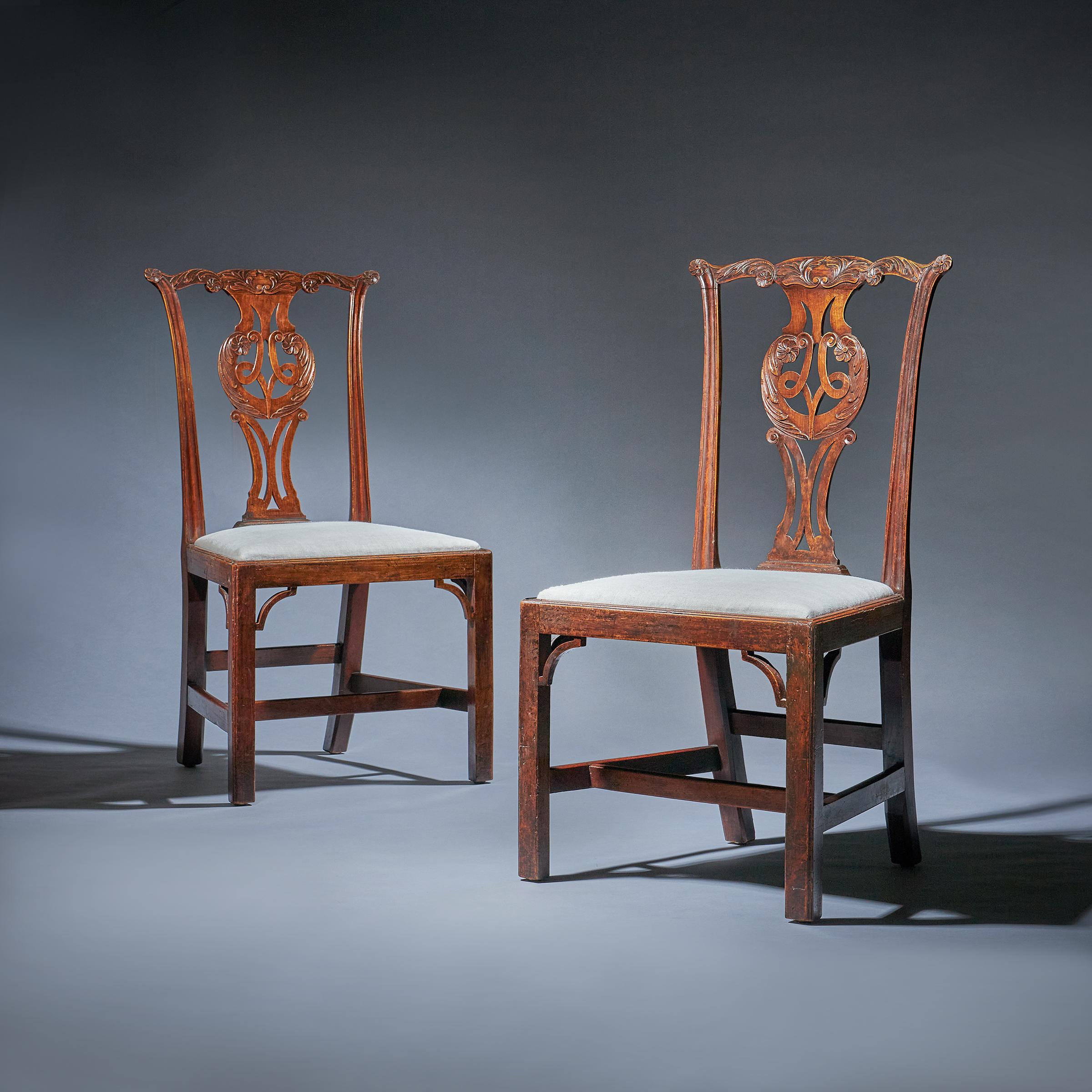 Unusual Pair of 18th Century George III Cherry Chairs, Chippendale Period 1