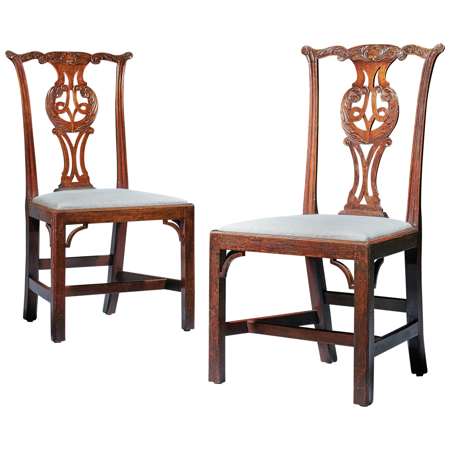 Unusual Pair of 18th Century George III Cherry Chairs, Chippendale Period 13