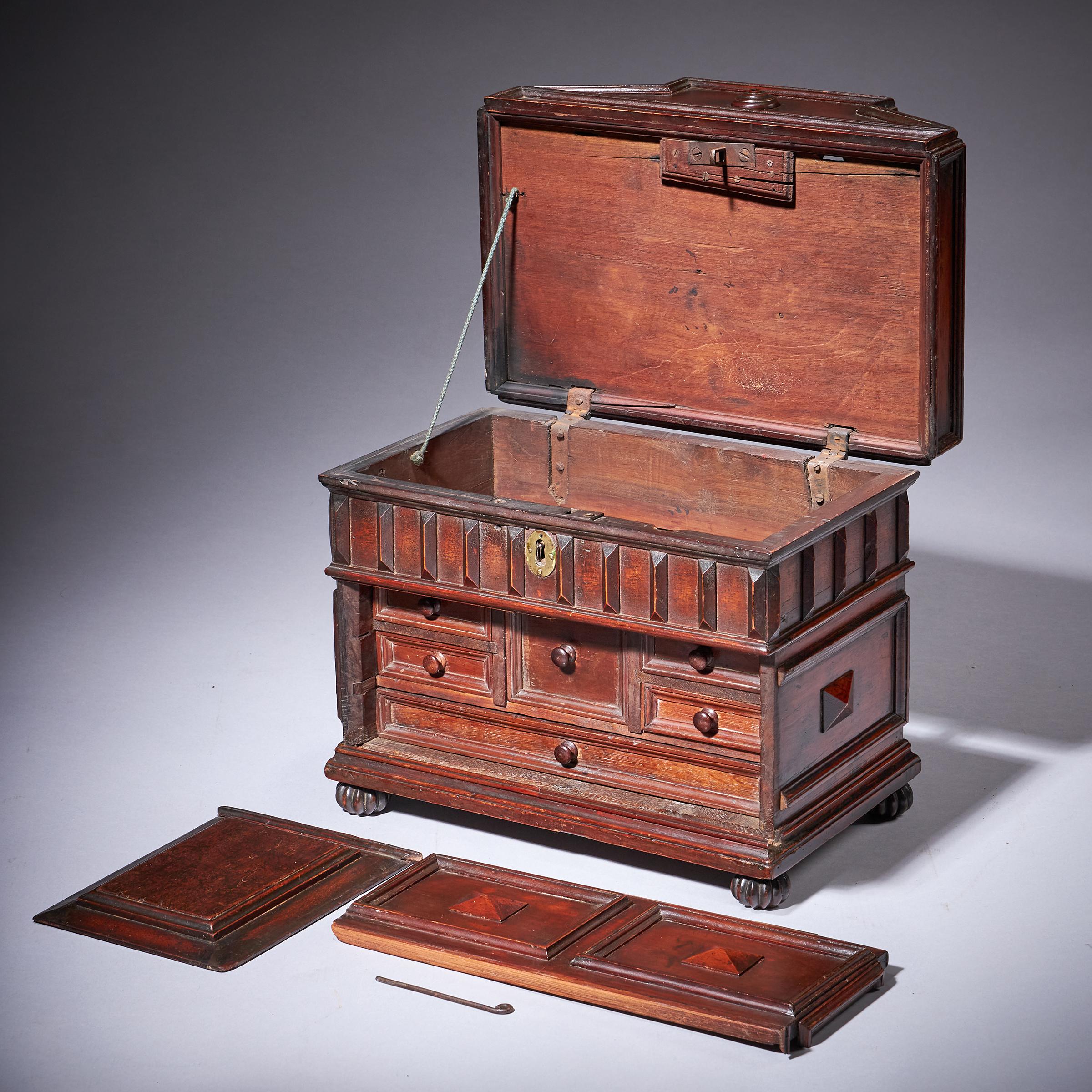Elizabethan 16th Century Diminutive Cedar Wood Table Casket or Desk Box 6