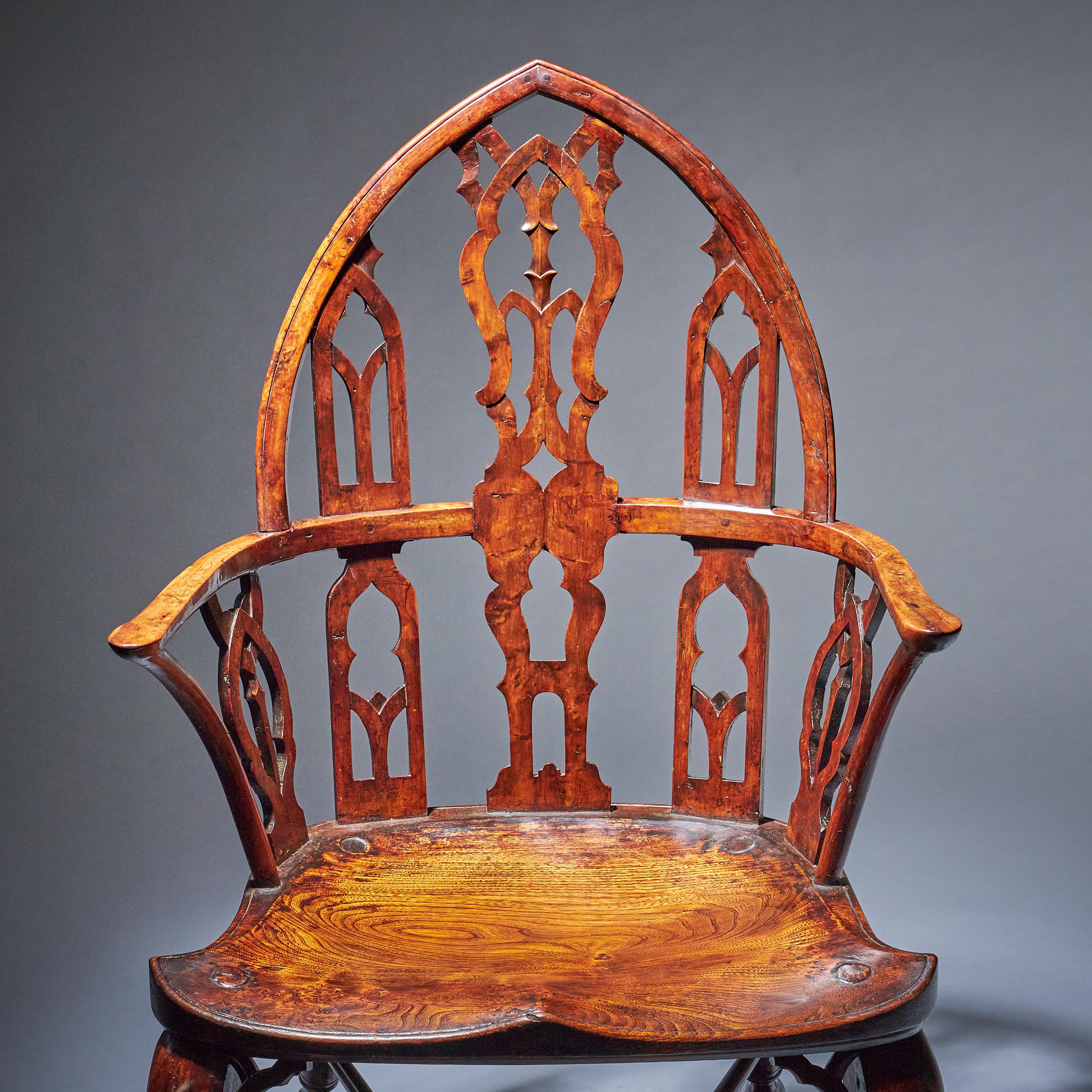Pair of 18th Century George II Gothic Yew and Elm Windsor Armchairs, circa 1760 9